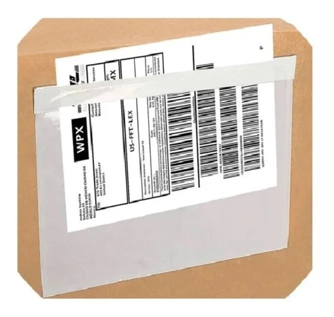 Sobres transparentes adhesivos de polietileno, medida interior 17x13 cm, ideales para documentos ¼ de carta, resistentes al polvo y humedad, con adhesivo sensible a la presión para fácil adherencia.