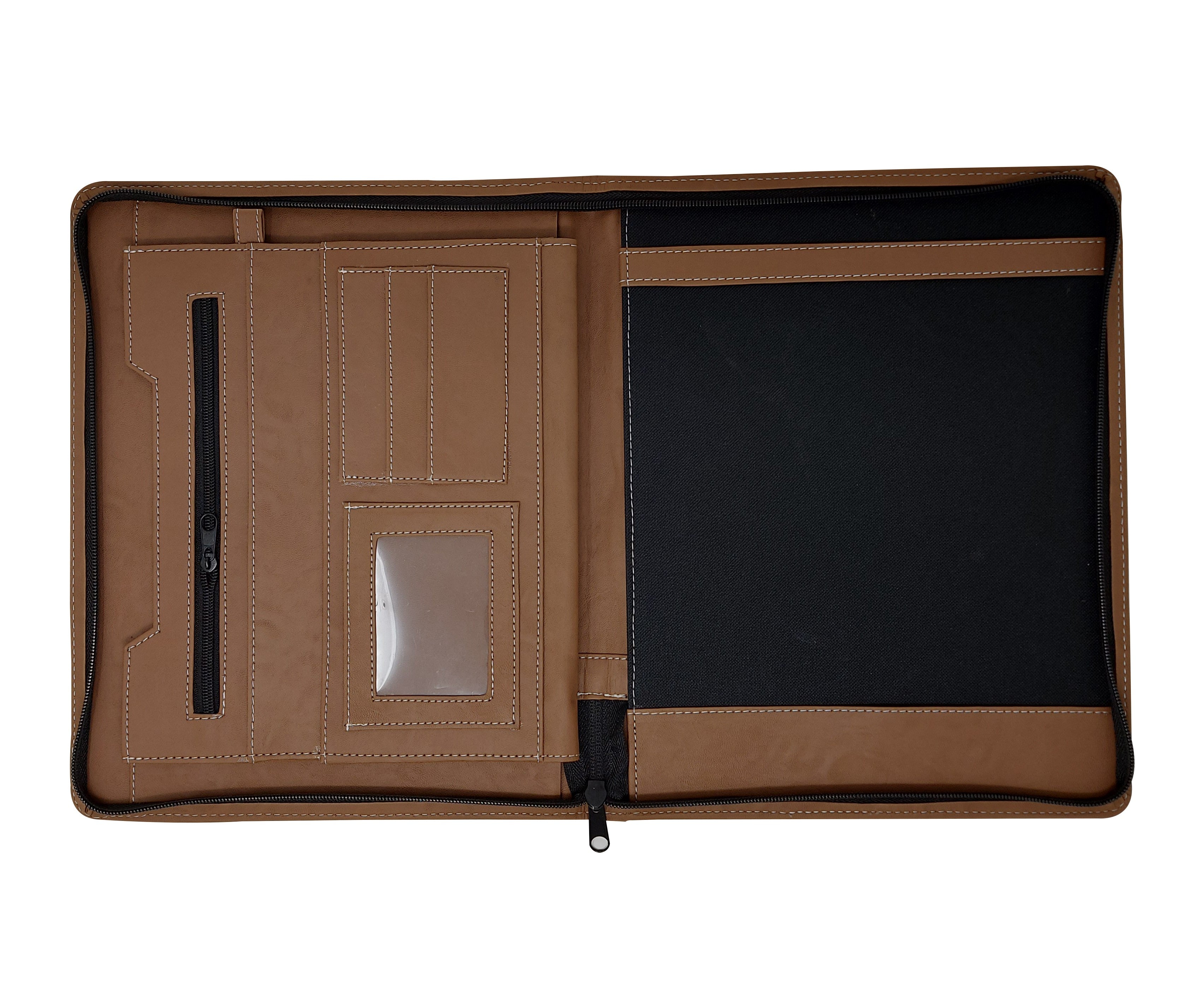 Carpeta ejecutiva carta bitono portablock con bolsillos de color cafe, fabricada con materiales de primera calidad en México. Ideal para organizar documentos de oficina y presentaciones. Entrega inmediata y atención personalizada.