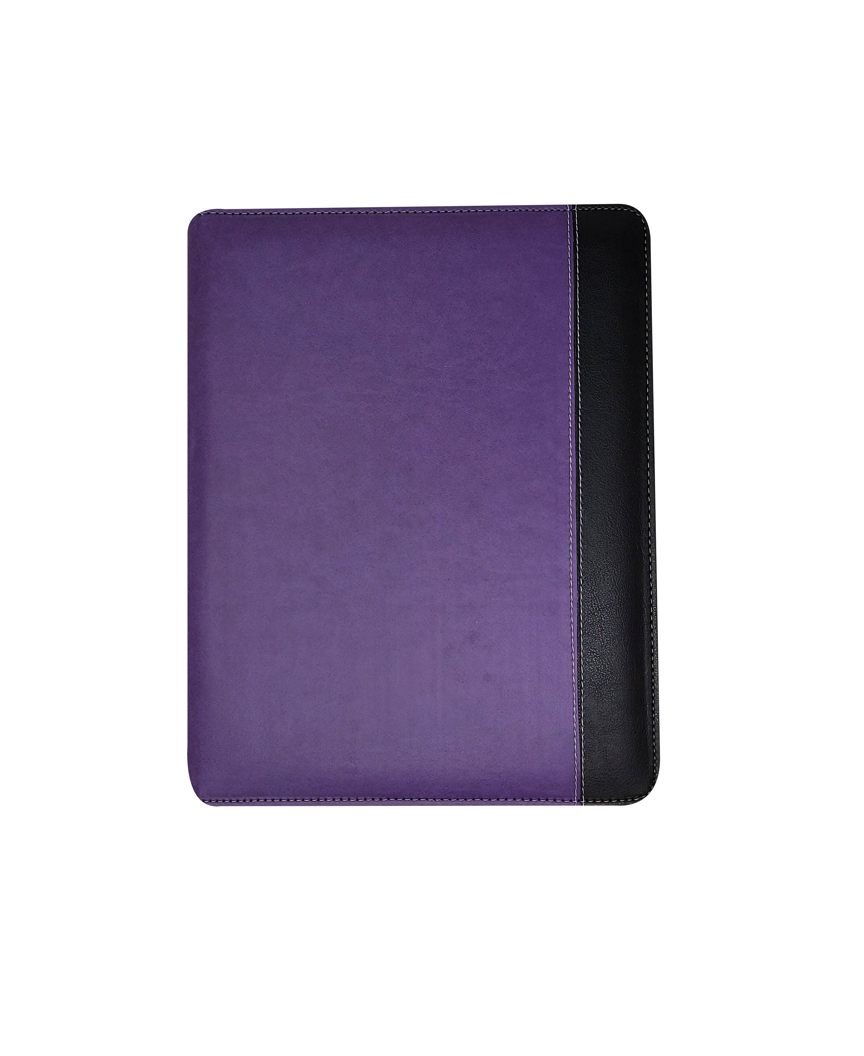 Carpeta ejecutiva carta bitono portablock con bolsillos de color morado, fabricada con materiales de primera calidad en México. Ideal para organizar documentos de oficina y presentaciones. Entrega inmediata y atención personalizada.