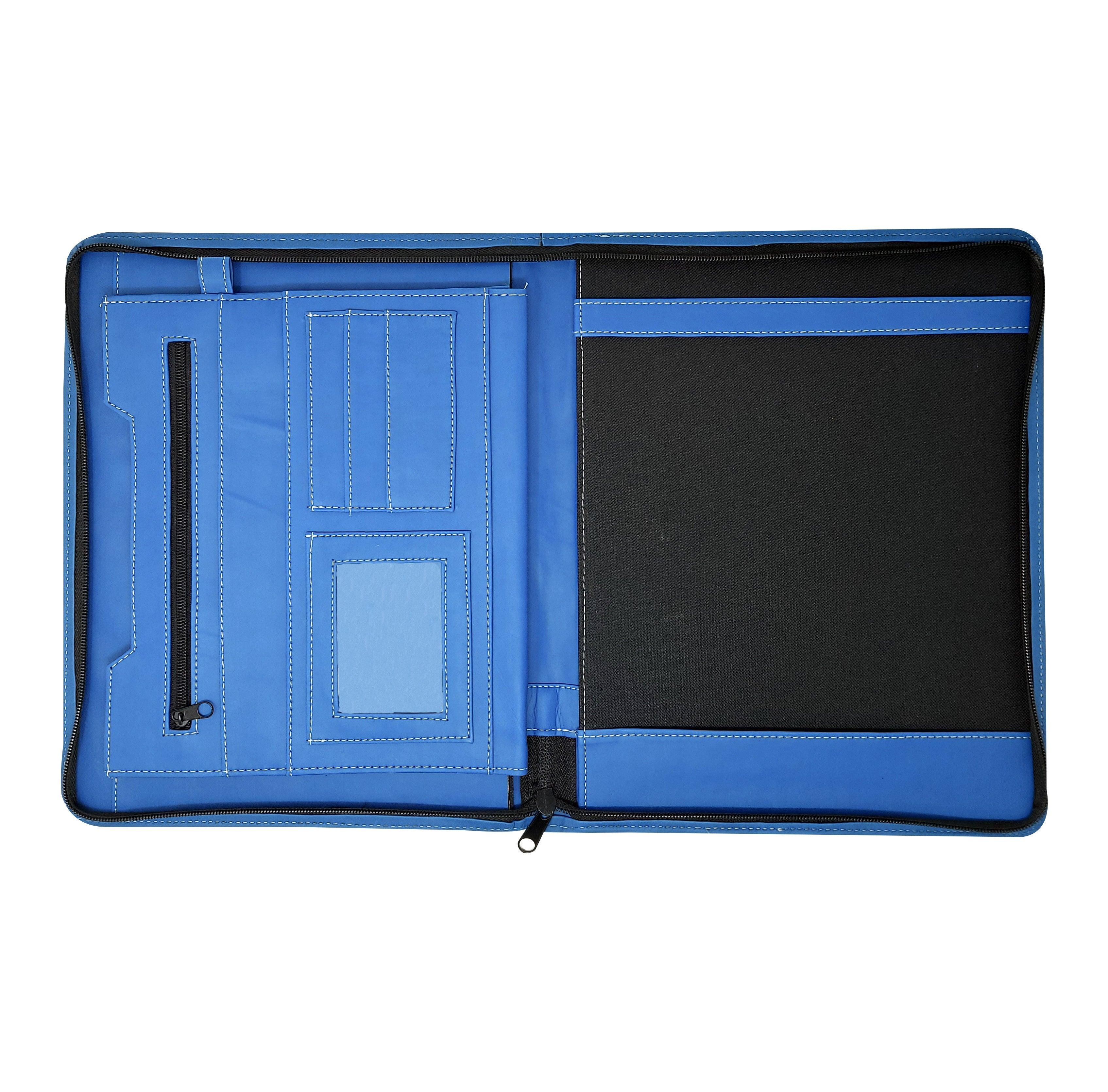 Carpeta ejecutiva carta bitono portablock con bolsillos de color azul oceano, fabricada con materiales de primera calidad en México. Ideal para organizar documentos de oficina y presentaciones. Entrega inmediata y atención personalizada.