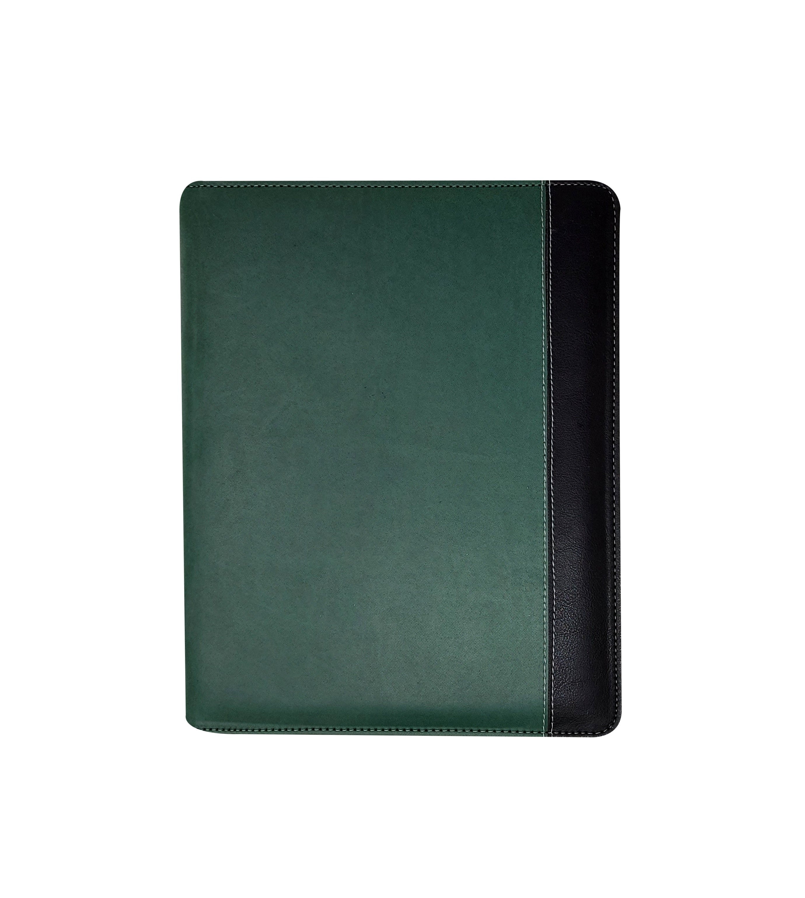 Carpeta ejecutiva carta bitono portablock con bolsillos de color verde bandera, fabricada con materiales de primera calidad en México. Ideal para organizar documentos de oficina y presentaciones. Entrega inmediata y atención personalizada.