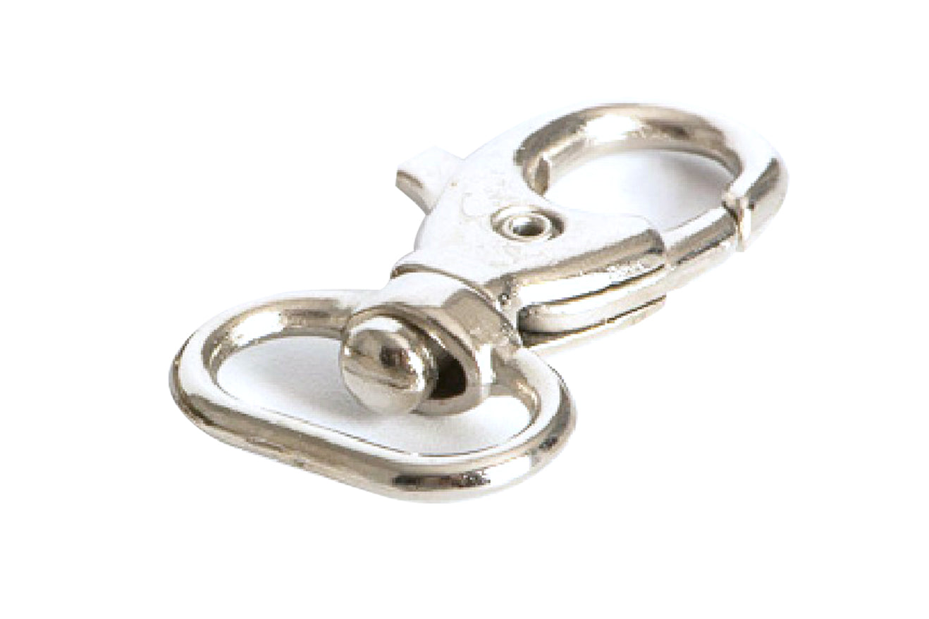 Pack de 100 piezas de Bandola metálica fundida con argolla giratoria para gafete o llavero de 40 mm, en diferentes acabados como nickel, latón y oro viejo.
