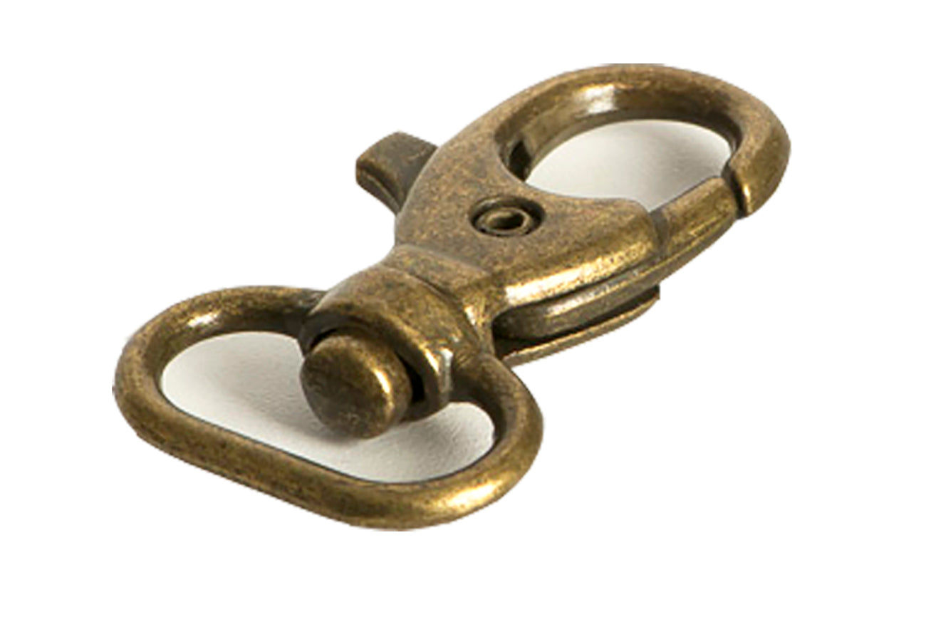 Pack de 100 piezas de Bandola metálica fundida con argolla giratoria para gafete o llavero de 40 mm, en diferentes acabados como nickel, latón y oro viejo.