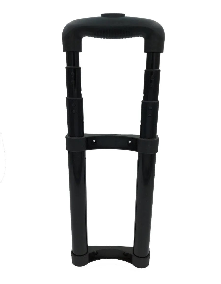 Bastón retráctil de tres tramos con llantas de poliuretano y manija telescópica ajustable de fácil instalacion, ideal para portafolios, maletas y artículos móviles.