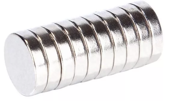 Broche magnético circular plano extra fuerte de 10 mm de diámetro y 2 mm de espesor, poder magnético de 750 GAUSS, paquete de 10 piezas.