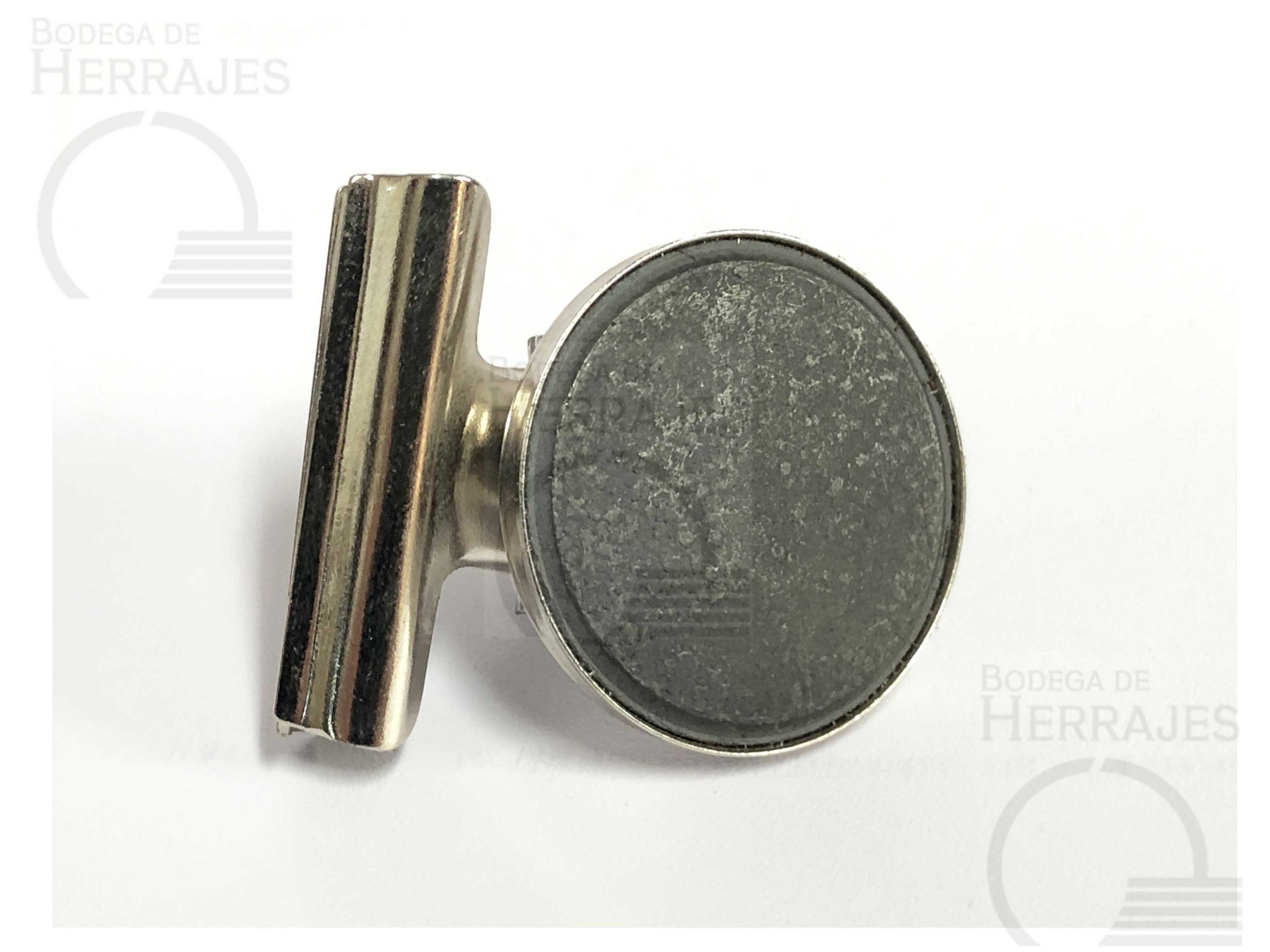 Clip sujetador para hojas con imán redondo de 1 pulgada de diámetro, pinza de 30 mm de largo y resorte, ideal para documentos o tablones magnéticos.