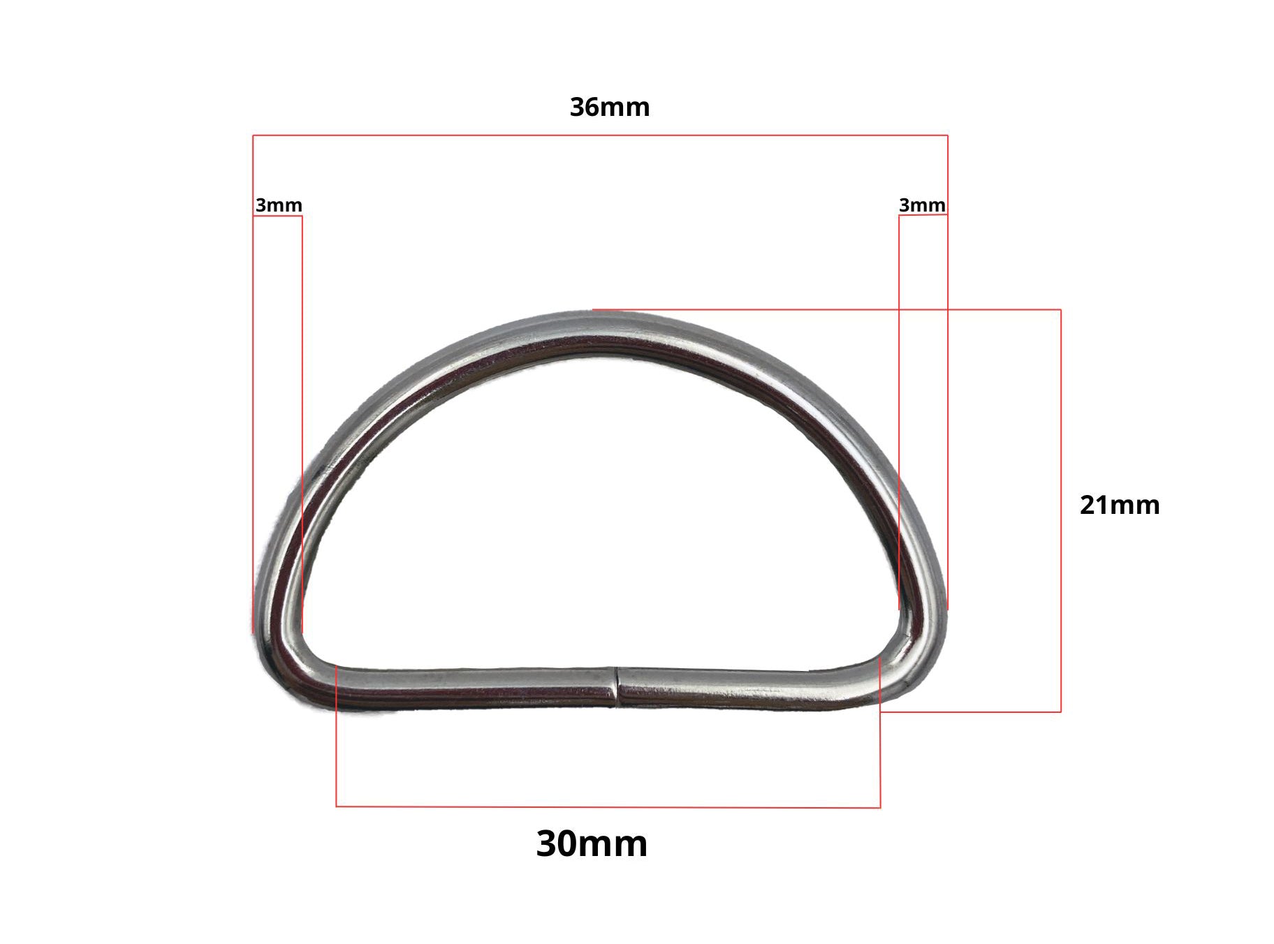 Media argolla fija metálica de 40 mm con acabado níquel, calibre 2.5 mm. Ideal para confección, proyectos industriales y manualidades. Material resistente y funcional.