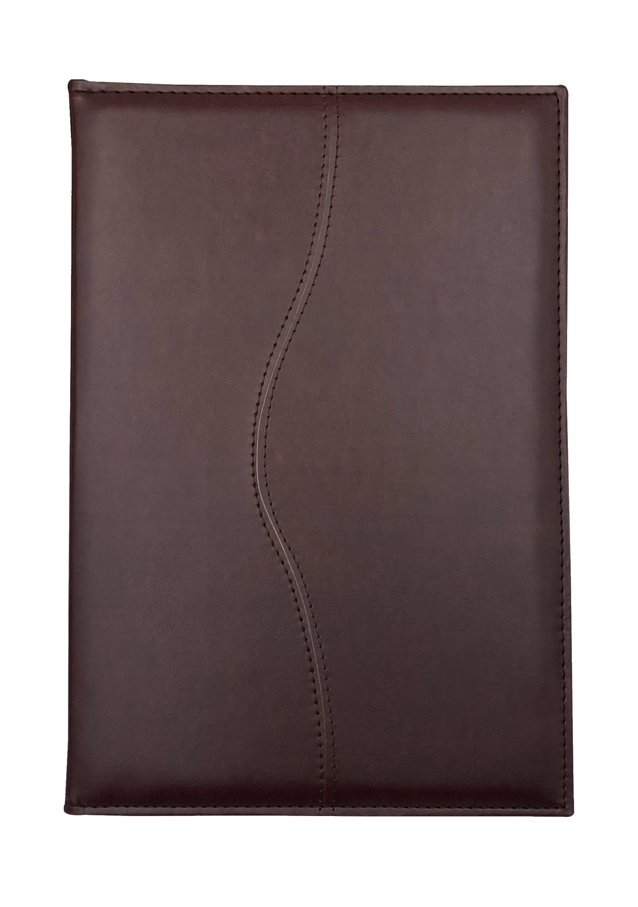 Carpeta ejecutiva tamaño oficio en curpiel, color miel. Diseño con portada curva, solapa, doble tarjetero y porta pluma de resorte. Acolchonada y resistente, acepta hojas tamaño oficio de 34x21.5 cm y hasta 50 hojas Bond. Ideal para personalización con grabado en seco, hot stamping, láser o serigrafía. Perfecta para eventos académicos, corporativos y entrega de documentación.