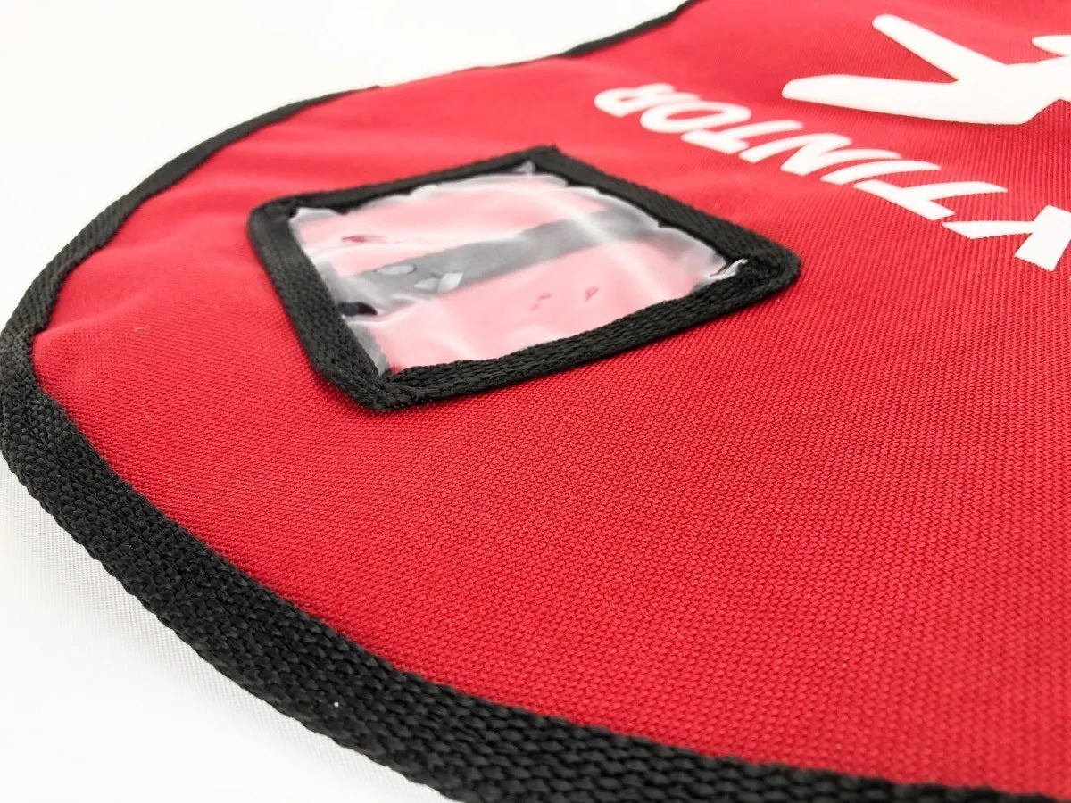 Funda protectora para extintores, fabricada en tela poliéster impermeable con ventana transparente para ver el medidor, ideal para exteriores, con capacidad para cilindros de hasta 25 cm de diámetro y 75 cm de altura.