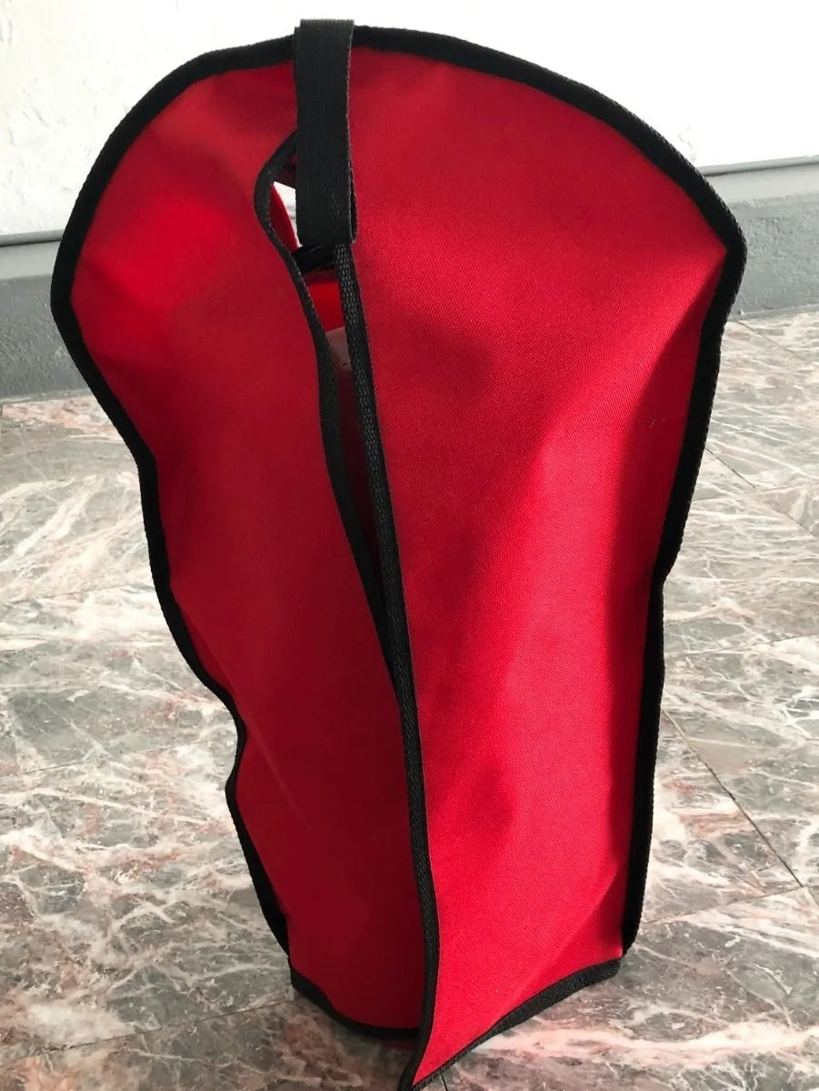 Funda protectora para extintores, fabricada en tela poliéster impermeable con ventana transparente para ver el medidor, ideal para exteriores, con capacidad para cilindros de hasta 25 cm de diámetro y 75 cm de altura.