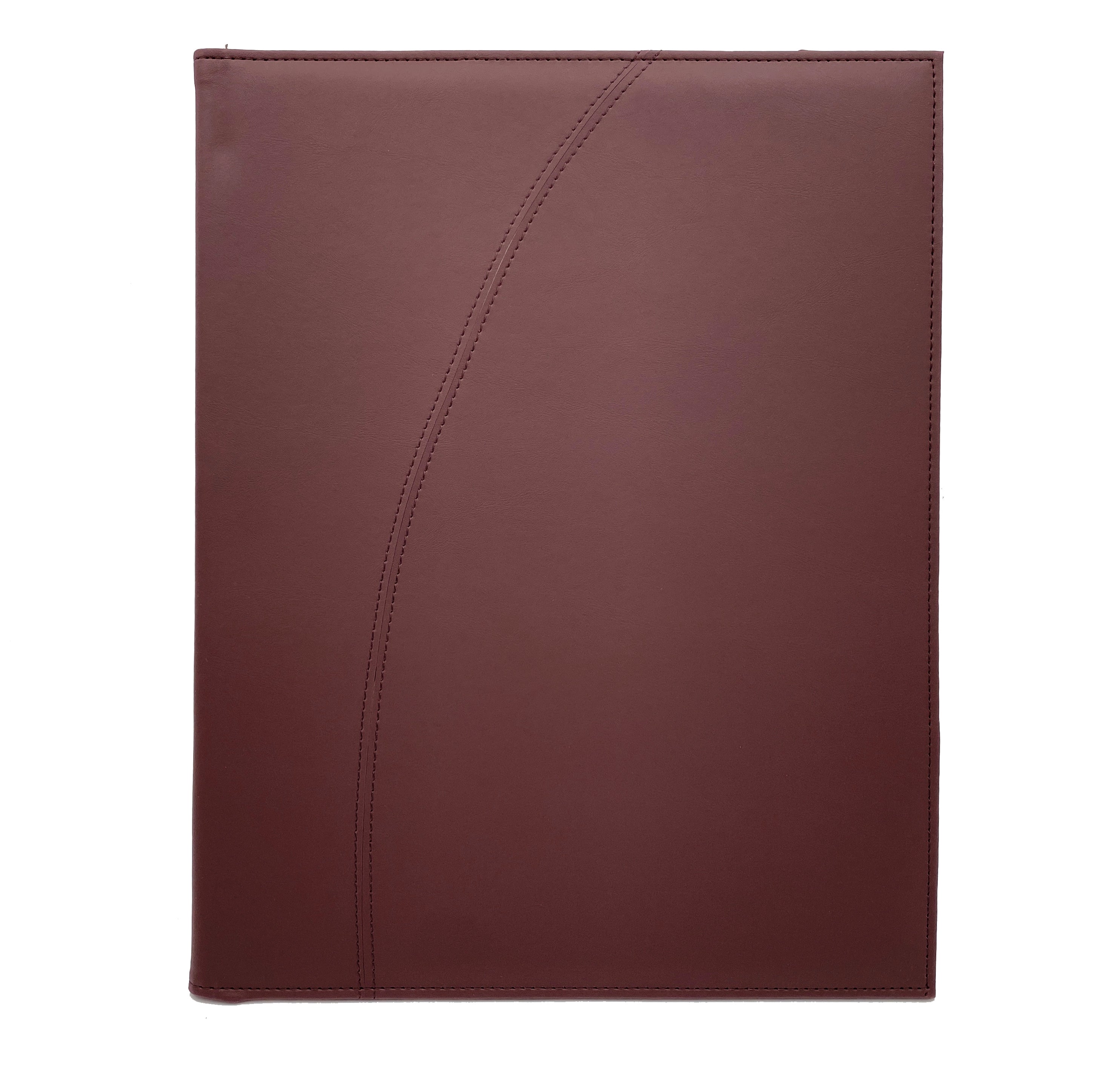 Fólder porta título universitario en curpiel, ideal para proteger documentos de gran formato como títulos de licenciatura, maestría o doctorado. Color vino. Exterior de curpiel con interior de poliéster, tapas acolchonadas y medidas de 32 x 42 cm. Adecuado para grabado en seco, hot stamping, láser o serigrafía. Perfecto para eventos académicos y corporativos.
