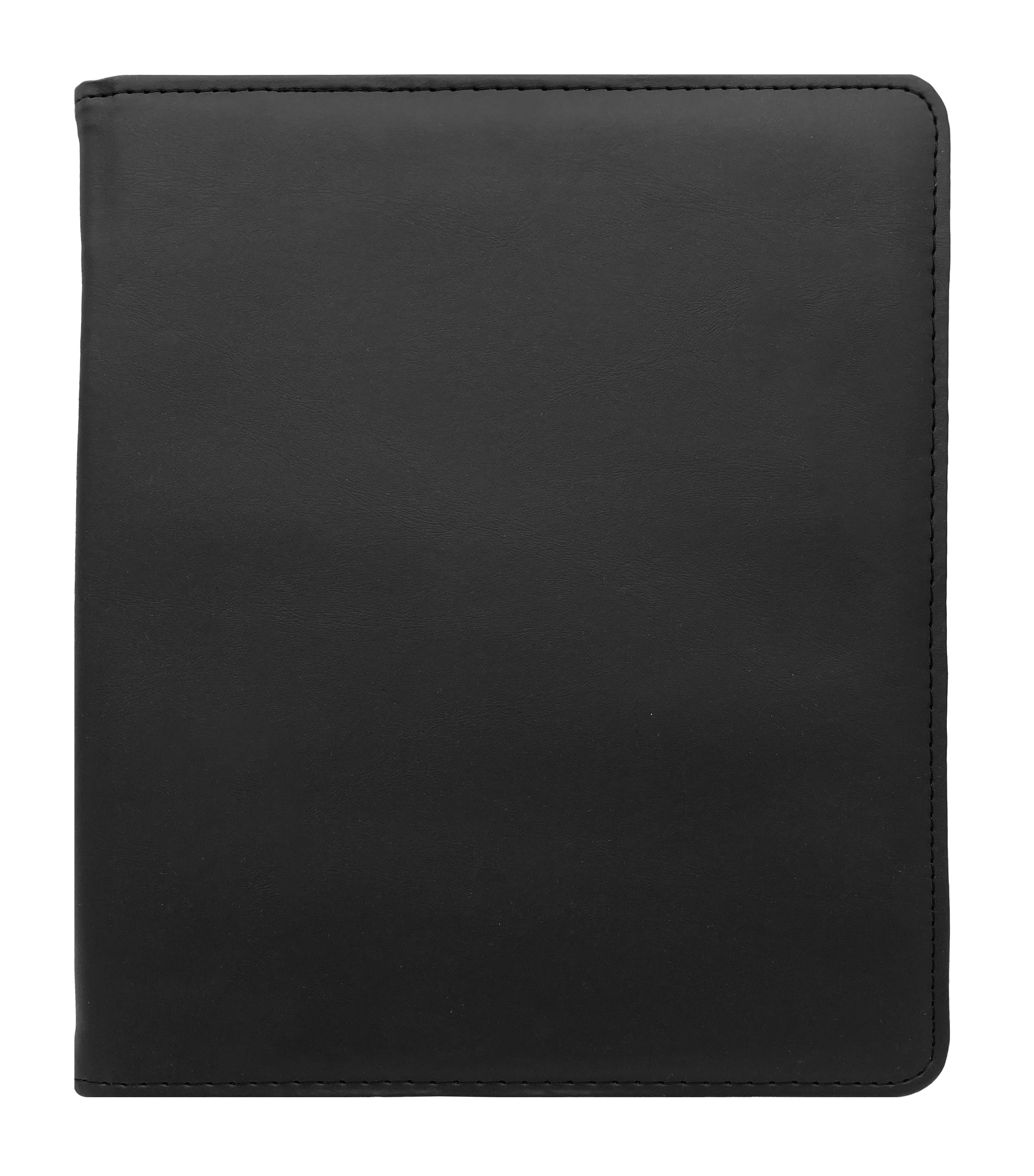 Carpeta ejecutiva tamaño carta en curpiel negro, con cierre perimetral, portablock, porta pluma y doble tarjetero. Material exterior de imitación piel y forro interior de poliéster. Medidas de 24 x 30 cm con capacidad para 50 hojas tamaño carta. Ideal para personalización con grabado en seco, hot stamping, láser o serigrafía. Perfecta para congresos, talleres, diplomados, conferencias y eventos corporativos.
