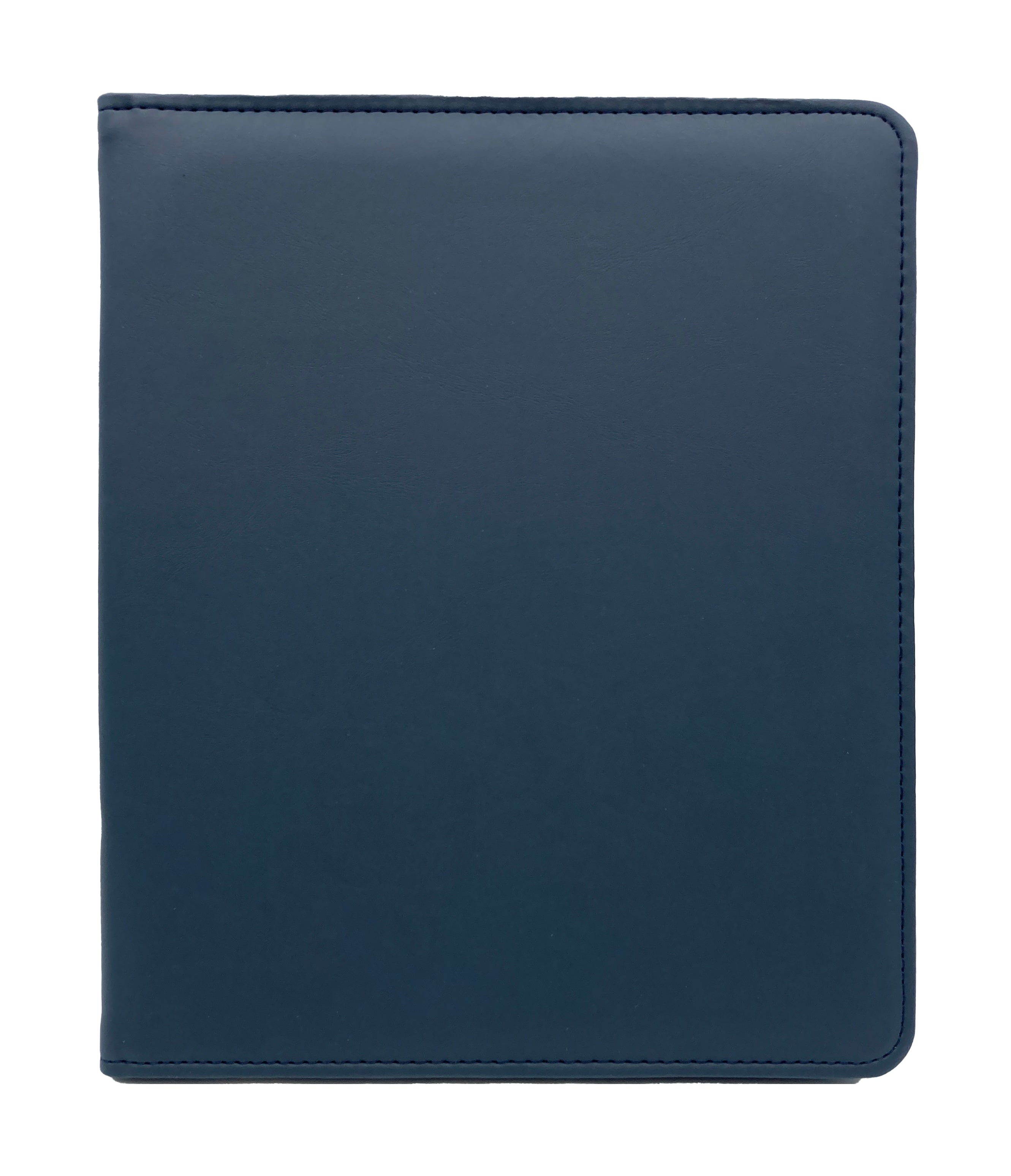 Carpeta ejecutiva tamaño carta en curpiel azul, con cierre perimetral, portablock, porta pluma y doble tarjetero. Material exterior de imitación piel y forro interior de poliéster. Medidas de 24 x 30 cm con capacidad para 50 hojas tamaño carta. Ideal para personalización con grabado en seco, hot stamping, láser o serigrafía. Perfecta para congresos, talleres, diplomados, conferencias y eventos corporativos.