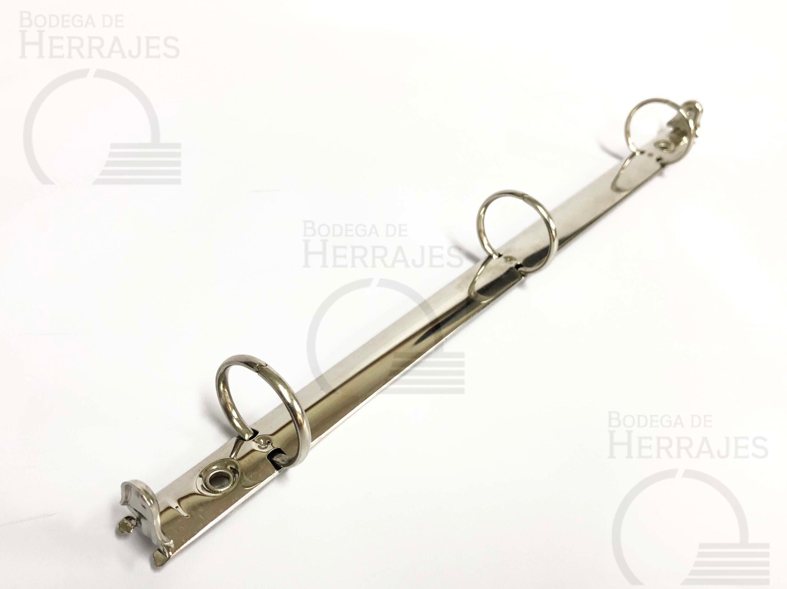 Paquete de 50 piezas de herraje tamaño carta de tres argollas circulares con diámetro de 1 pulgada, base angosta de 17 mm, acabado níquel. Ideal para carpetas y encuadernación de documentos. Capacidad para 200 hojas estándar.