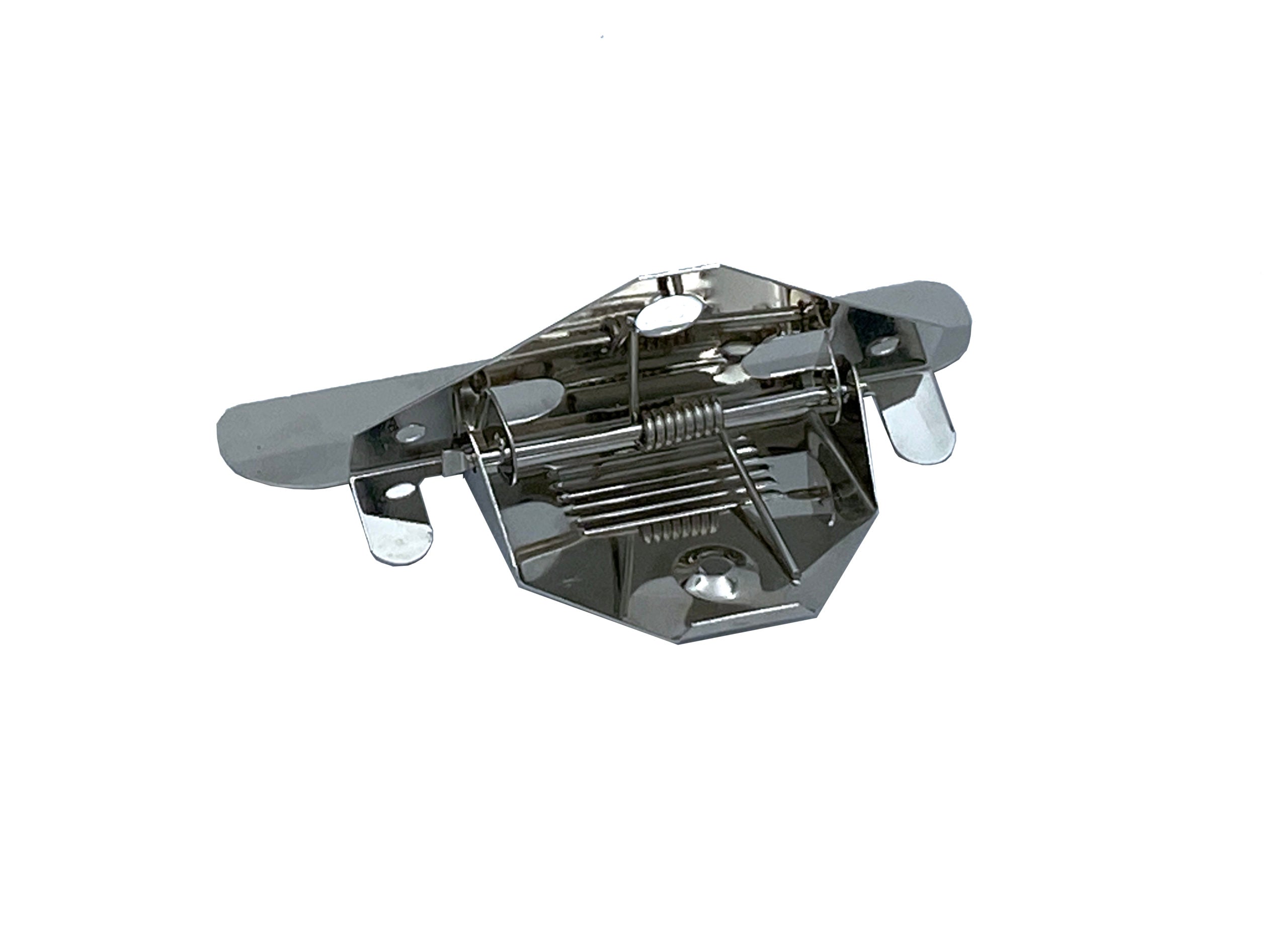 Clip Jumbo metálico de 12 cm con acabado níquel y perforaciones de 0.4 cm de diámetro, diseñado para tablas de notas y carpetas.