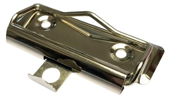 Paquete de 50 piezas de clip sujetador metálico de 7 cm con alambre plano de presión, ojillo retráctil para colgar, terminado niquelado (plata), ideal para carpetas, tableros y menús.