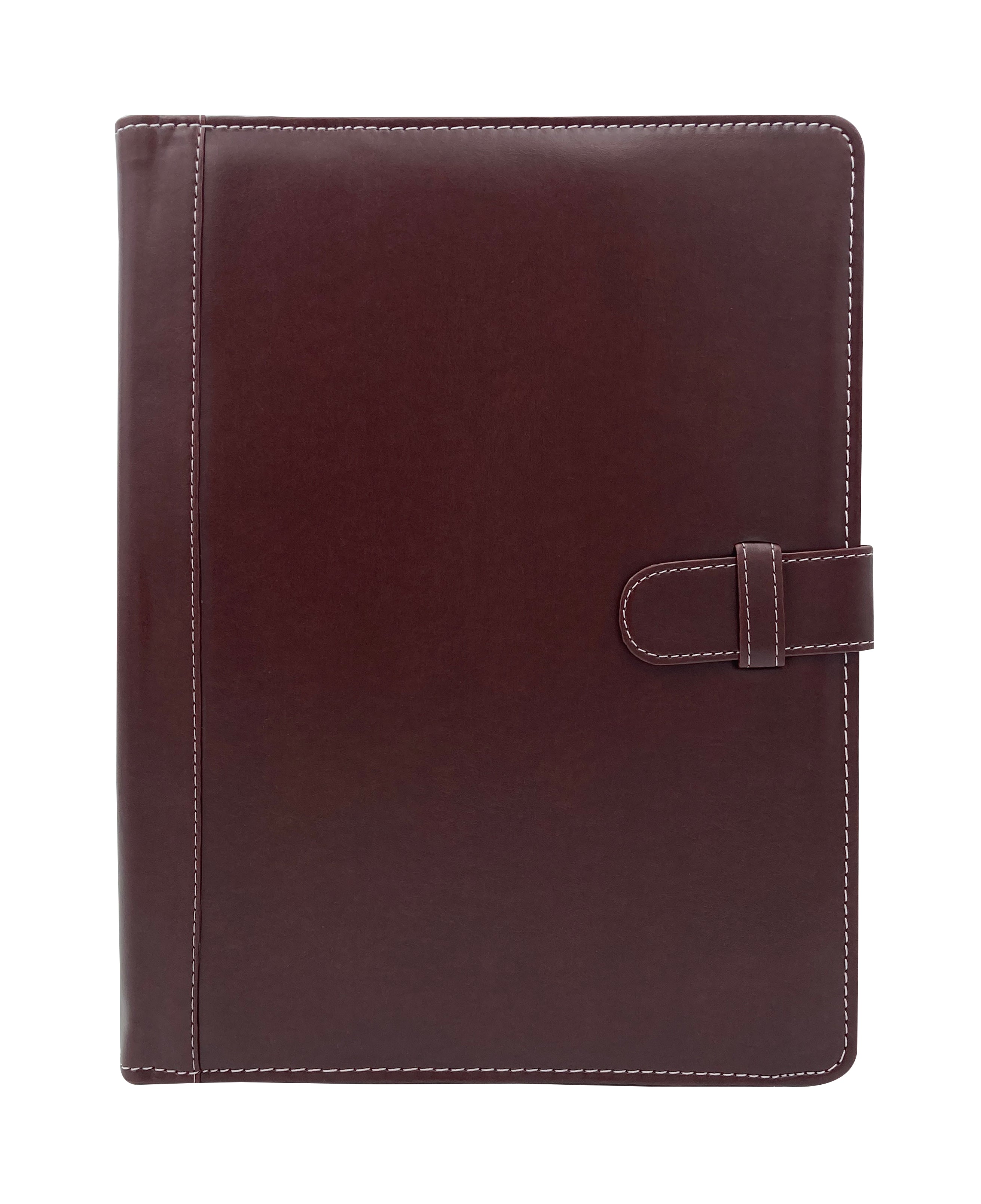 Carpeta Ejecutiva Oficio con bolsillo, portablock y lengüeta, fabricada en curpiel con detalles en lomo y lengüeta. Interior con bolsillo fuelle, porta pluma y forro de tela poliéster. Ideal para hojas tamaño oficio, con broche de floreta y tapas acolchonadas. Color miel. Perfecta para eventos académicos y corporativos como congresos y conferencias.