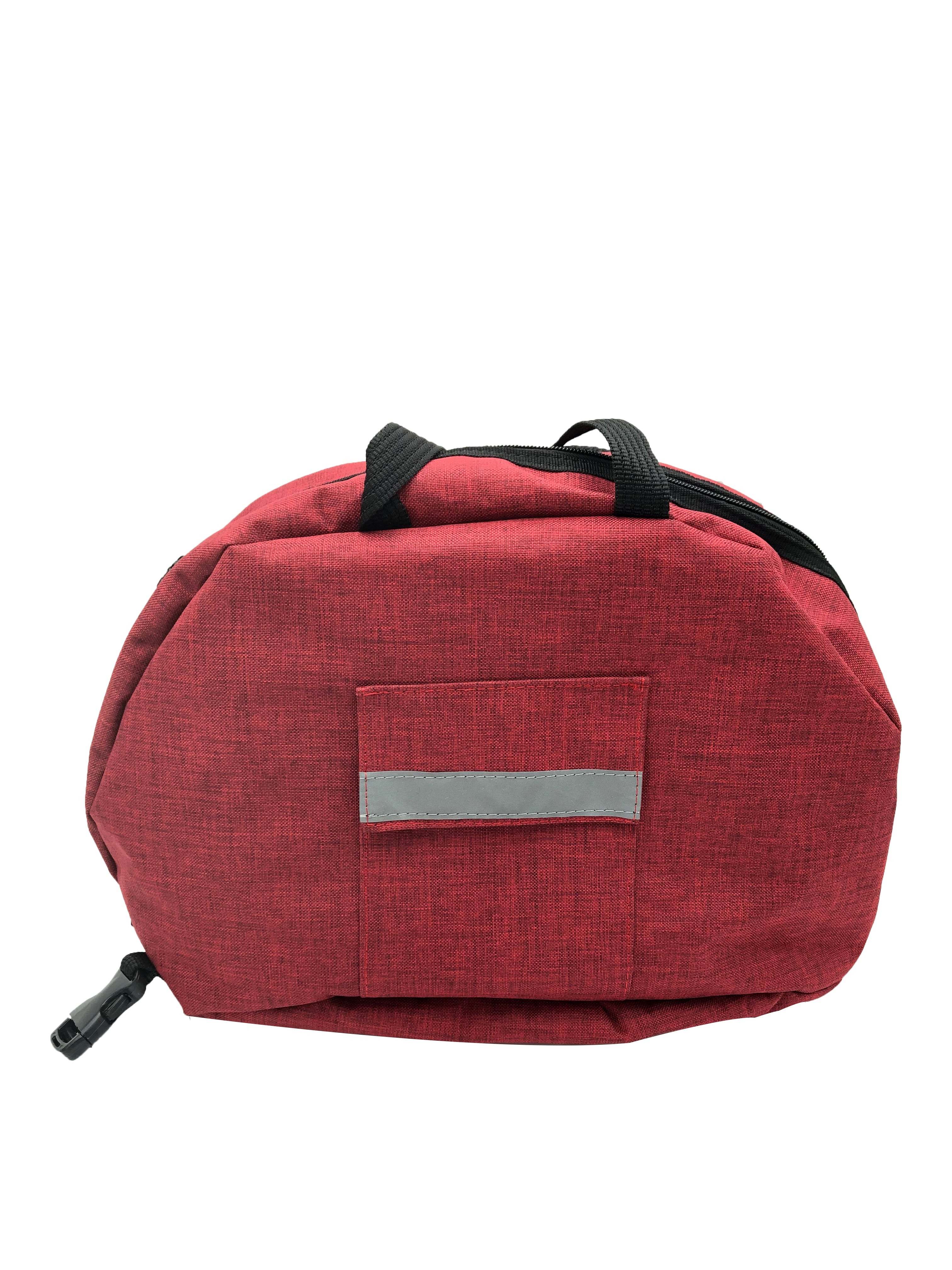 Funda para casco de motocicleta impermeable a salpicaduras, acolchonada y con forro suave para evitar rayones. Compatible con todos los tamaños y modelos de casco (S a XXXL, jet, completo, enduro). Incluye asas superiores, correa tipo mochila y bolsillo exterior con cinta reflejante. Disponible en negro, azul, gris y rojo. Hecho en México con materiales de alta calidad.