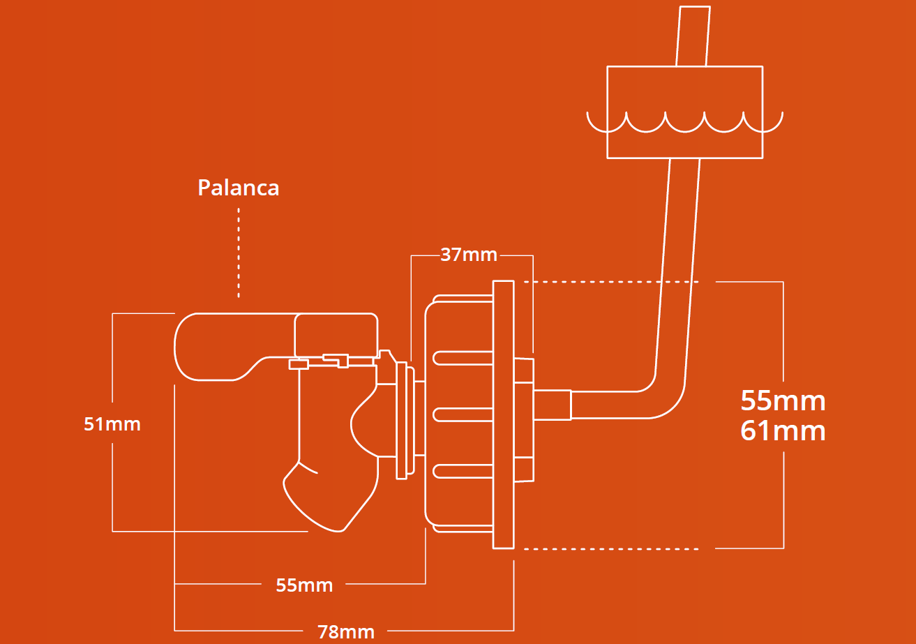 Válvula con cierre de palanca de un cuarto de vuelta y sistema de auto-venteo para garrafas con rosca de 61 mm, ideal para líquidos como agua, solventes, jabón líquido, gasolina y aceite; flujo continuo y diseño anti goteo, para garrafas de 10,20 y 50 litros.