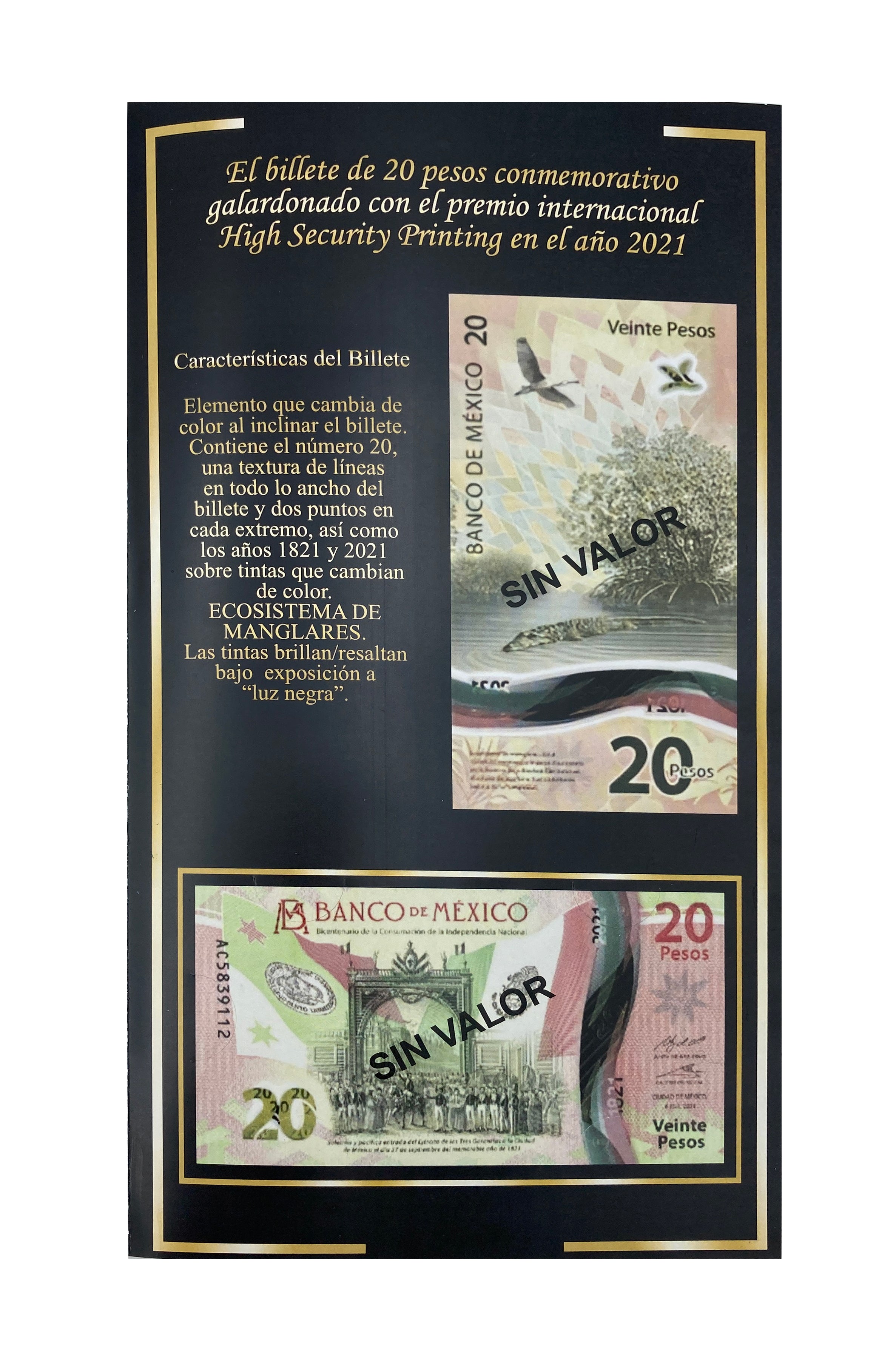 Álbum para monedas conmemorativas de $20 pesos mexicanos actualizado, incluye 21 espacios para monedas actuales, 2 para futuras ediciones y 1 espacio para el billete conmemorativo de $20 pesos. Fabricado en cartón rígido con impresión offset y suaje preciso, ideal para coleccionistas y numismáticos.