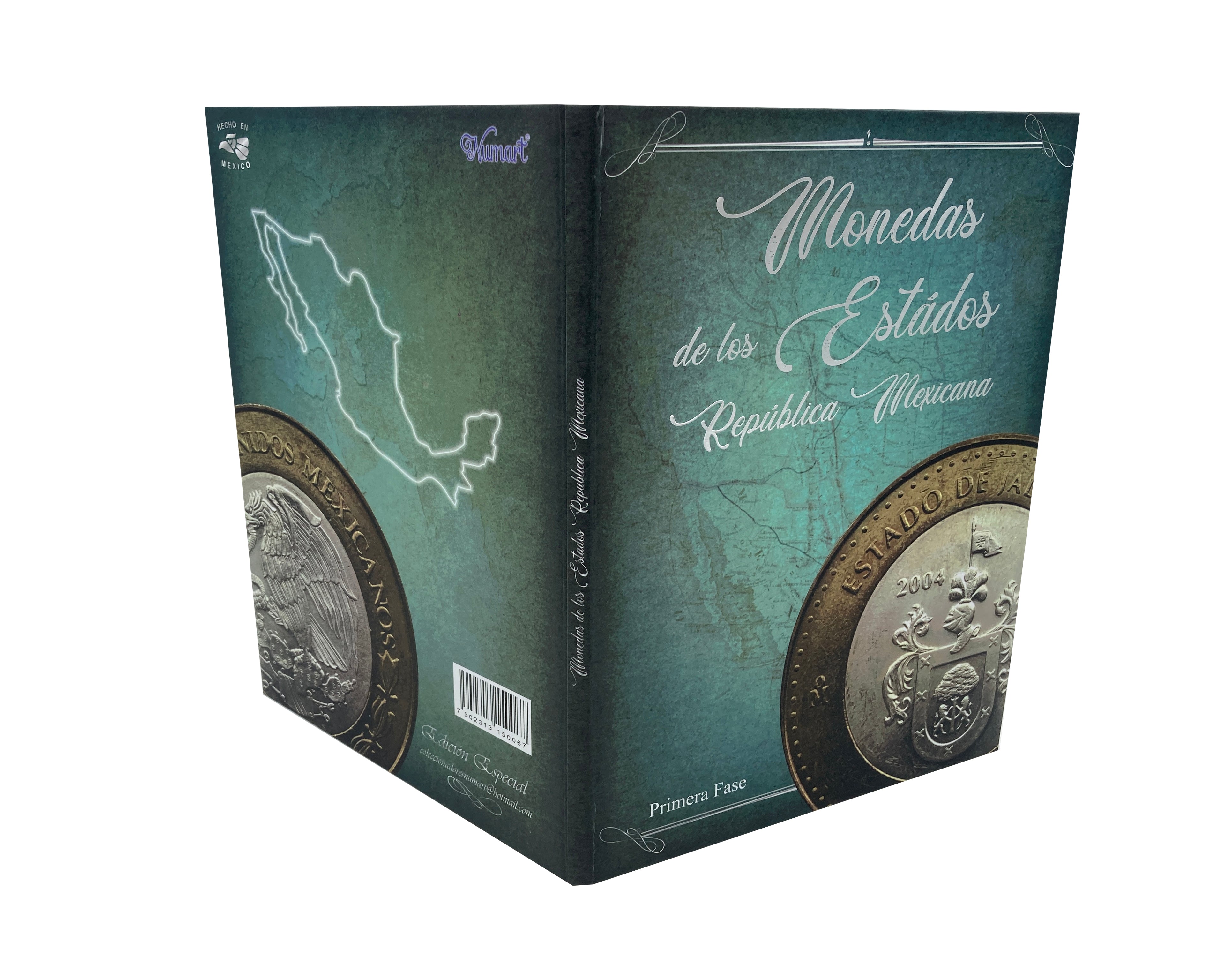 Álbum de pasta dura para la colección de monedas de $100 pesos bimetálicas con los escudos de los estados de la República Mexicana, Primera Fase Heráldica (2003-2005). El álbum cuenta con 32 espacios para monedas, ideal para coleccionistas y numismáticos.