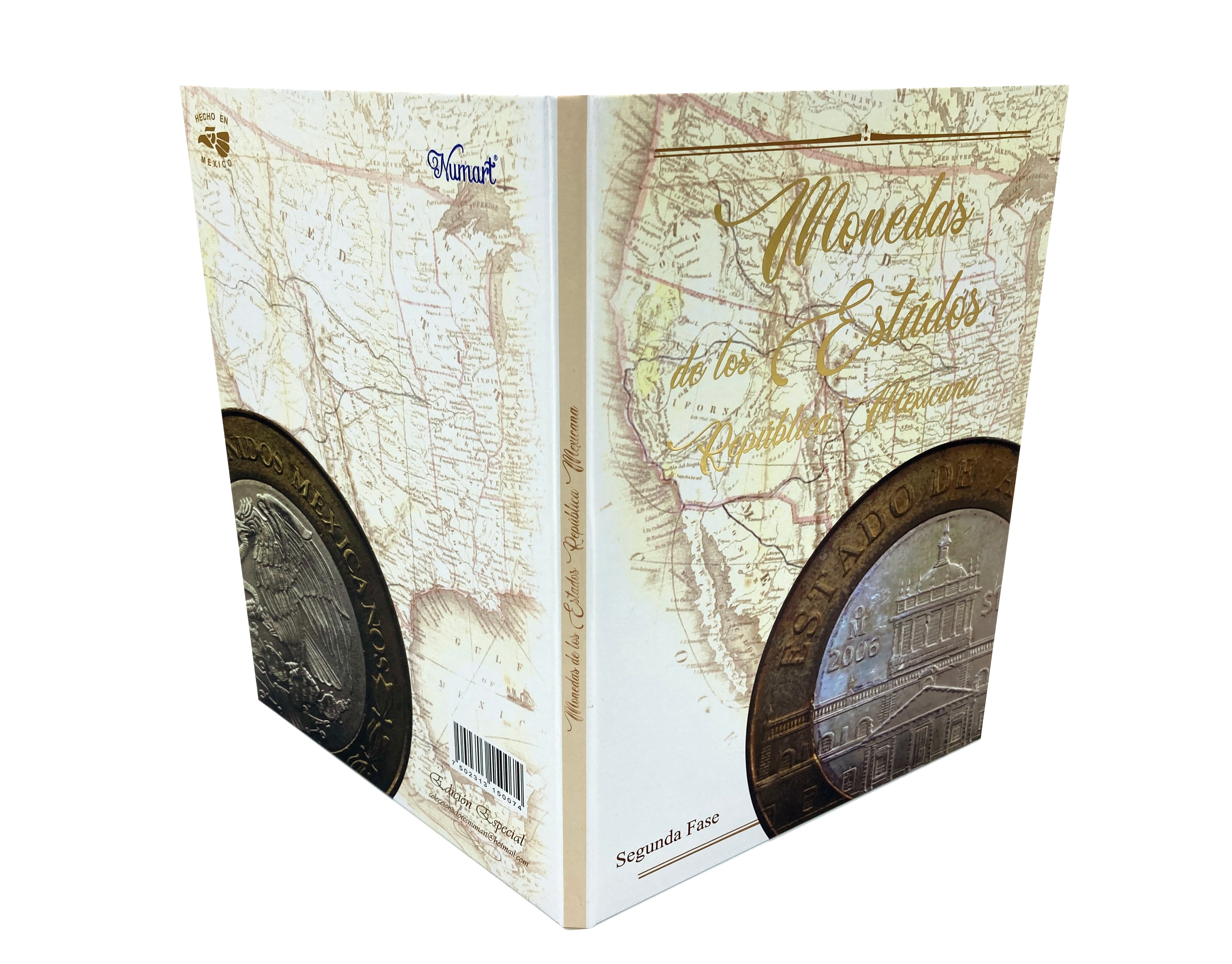 Álbum de pasta dura para la colección de monedas de $100 pesos bimetálicas con las imágenes del patrimonio cultural de los estados de la República Mexicana, Segunda Fase Emblemática (2006-2007). El álbum cuenta con 32 espacios para monedas, ideal para coleccionistas y numismáticos.