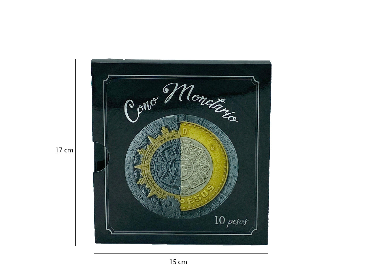 Álbum tríptico para coleccionar monedas de 10 pesos mexicanos, con imágenes de la piedra del sol y espacio para monedas de 1992 a 2027.  Con espacio para hasta 35 monedas, ideal para coleccionistas mexicanos