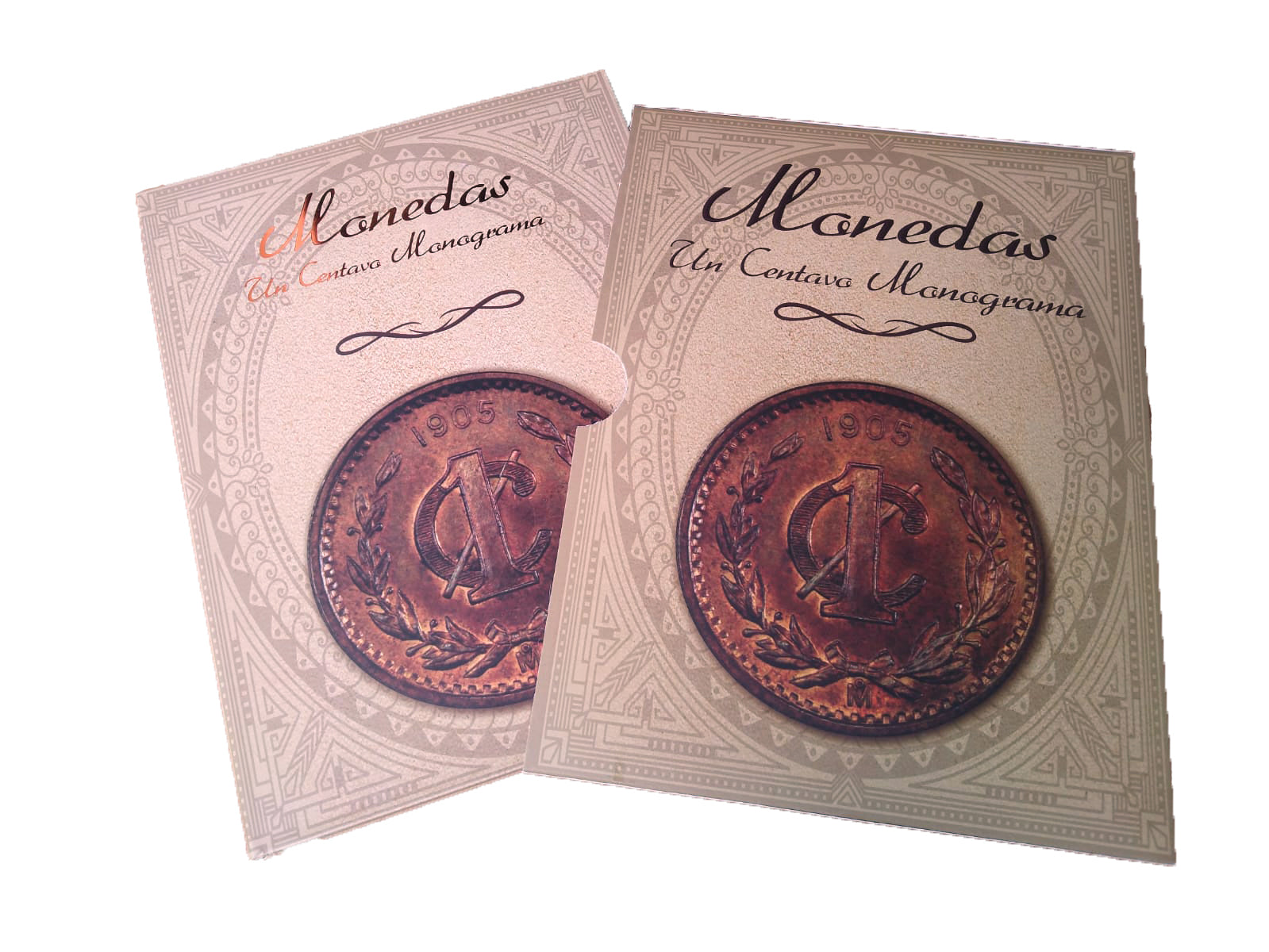 Álbum de colección para monedas de 1 centavo mexicano, con diseño especial para 53 monedas, incluyendo series de República Mexicana y Estados Unidos Mexicanos. Elaborado en pasta dura con letras metalizadas en la portada, ideal para coleccionistas.