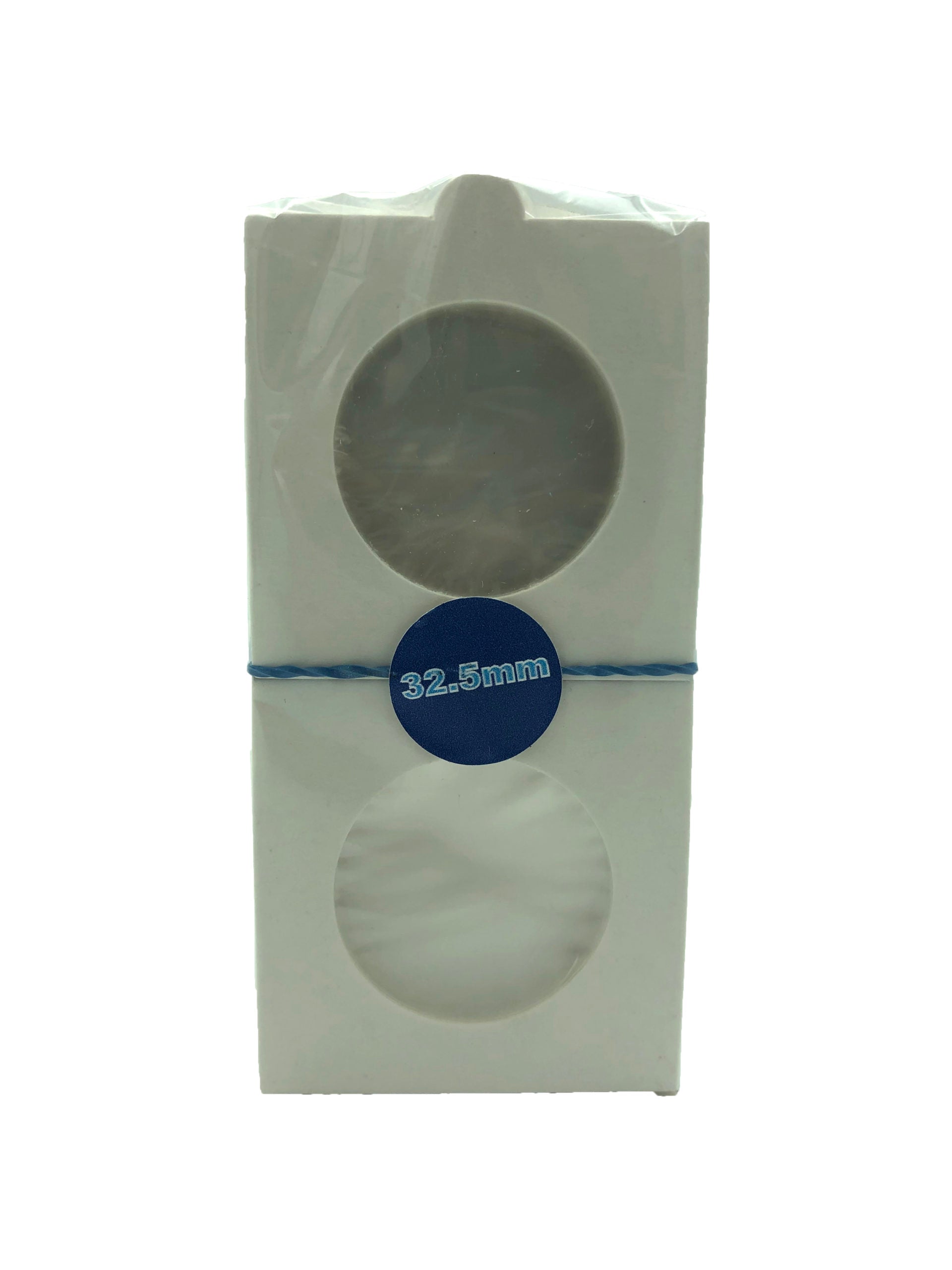 Pack de 50 cartones protectores para monedas con celofán, color blanco cartón premium, libres de ácidos y PVC, disponibles en 12 tamaños, ideales para coleccionistas.