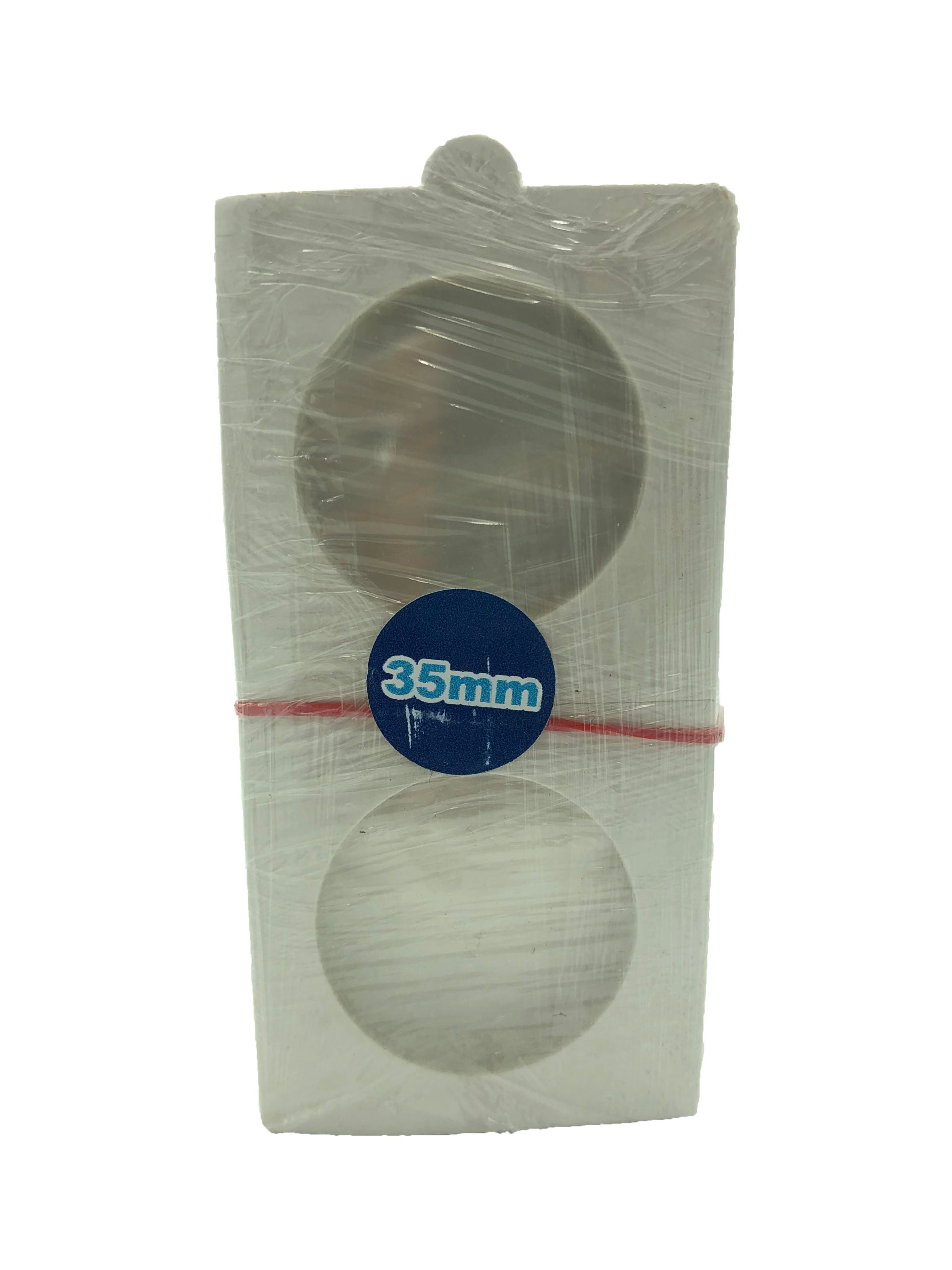 Pack de 50 cartones protectores para monedas con celofán, color blanco cartón premium, libres de ácidos y PVC, disponibles en 12 tamaños, ideales para coleccionistas.