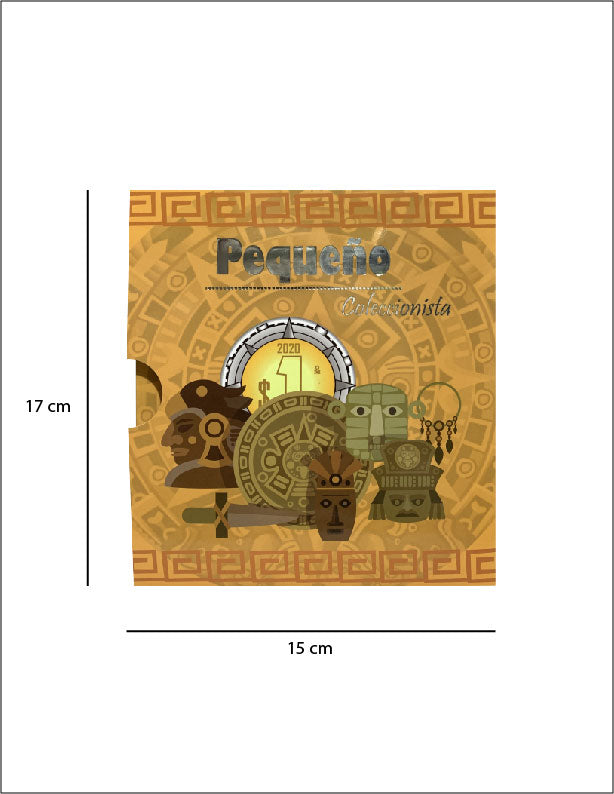 Álbum tríptico para coleccionistas de monedas mexicanas, ideal para monedas de un peso, incluye espacio para monedas de 1992 a la fecha, con diseño vibrante y cubre polvo. Imágenes de culturas antiguas de México.