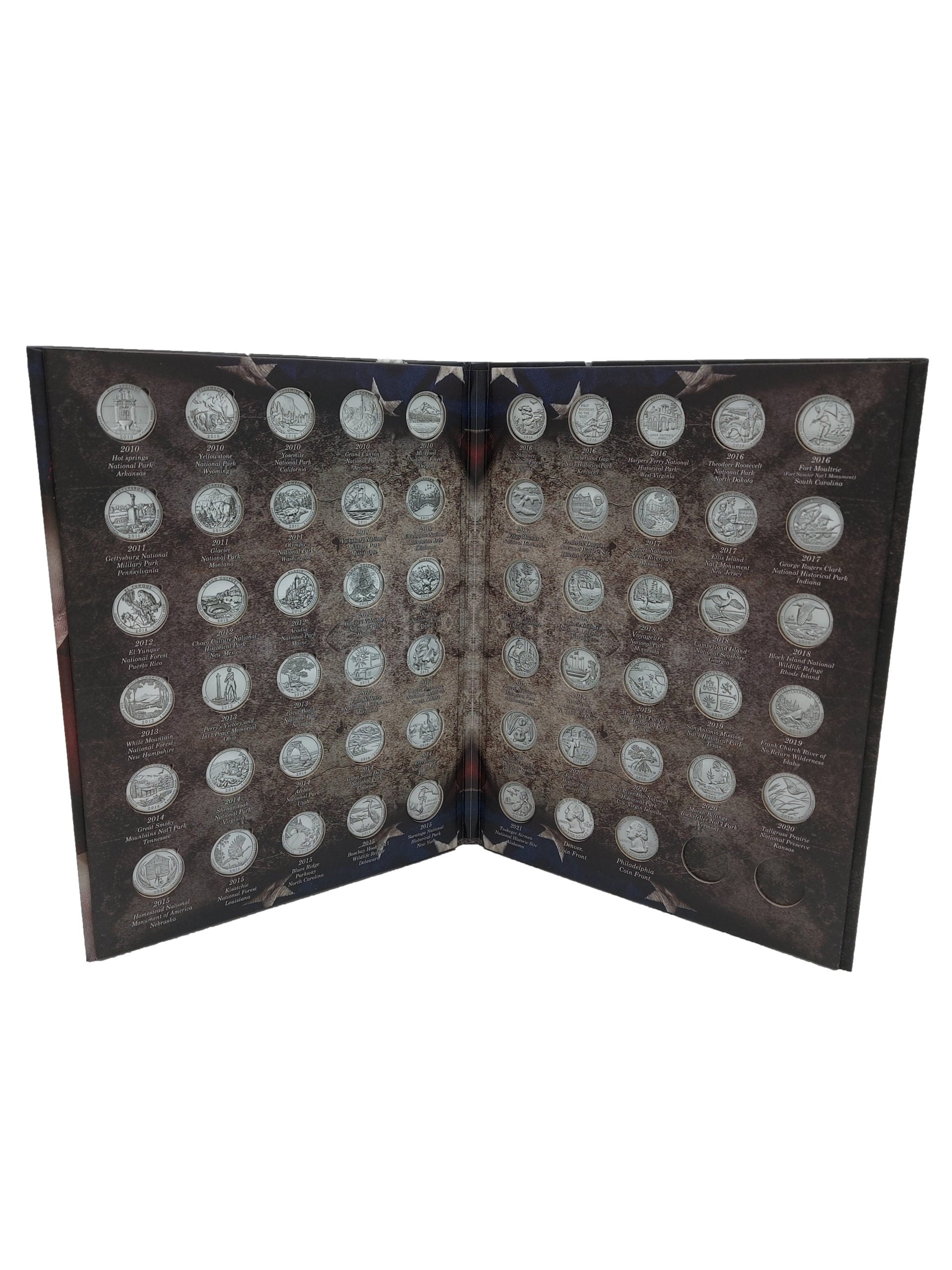 Set para coleccionistas con 3 álbumes para monedas estadounidenses, incluye colección de parques nacionales (2010-2021), Lincoln Penny (1909-2025) y estados nacionales (1999-2009), empastados en cartón con caja protectora y listos para regalar, ideal para numismáticos.