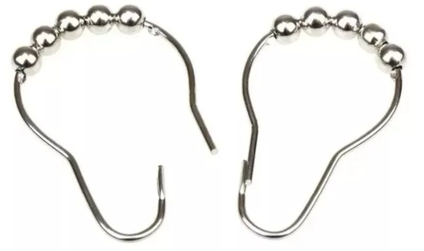 Ganchos para cortina con 5 balines esféricos niquelados, facilitan el deslizamiento de la cortina en el tubo sin atorarse, paquete de 12 ganchos de metal