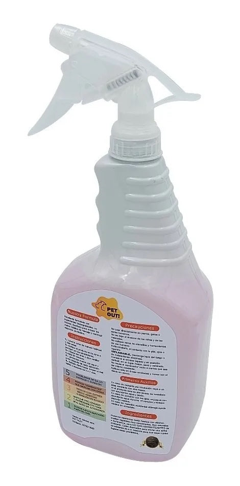 Repelente natural para evitar marcaje de perros y gatos, con atomizador ajustable y envase de 1 litro, ideal para entrenamiento y protección de áreas interiores y exteriores.