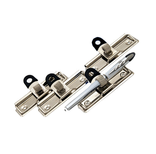 Clip  de presión sujeta documentos de alambre con ojillo para colgar, color negro y naranja, acabado niquelado, con gancho extraíble