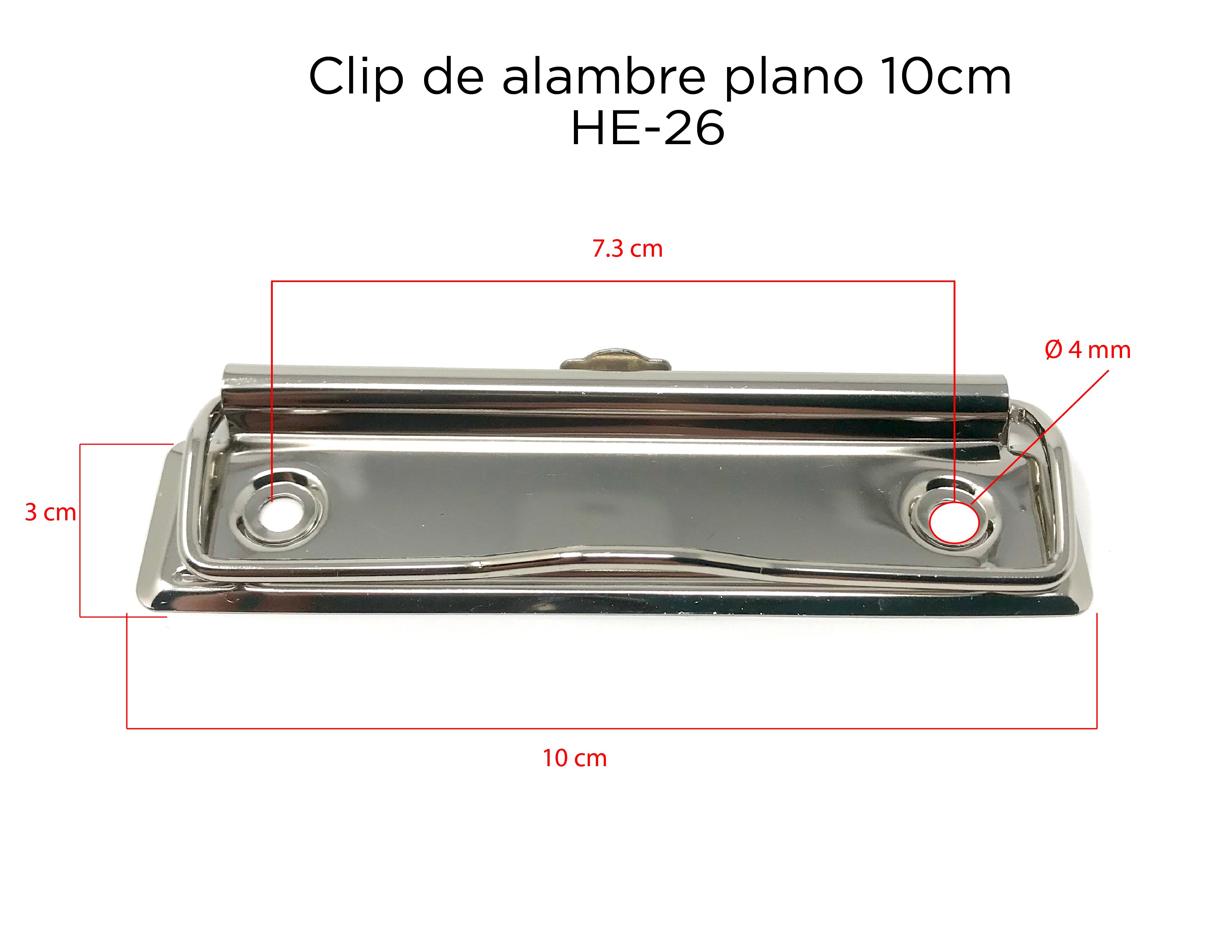 Clip para documentos sujetador de alambre plano 10 cm distancia entre perforaciones y diametro