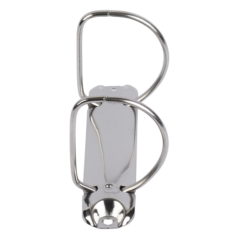 Pack de 10 piezas de mecanismos metálicos con 2 argollas en forma 'D' de 1.5 pulgadas. Largo de 13 cm, acabado níquel, capacidad para 370 hojas. Ideal para agendas, organizadores y encuadernación profesional.