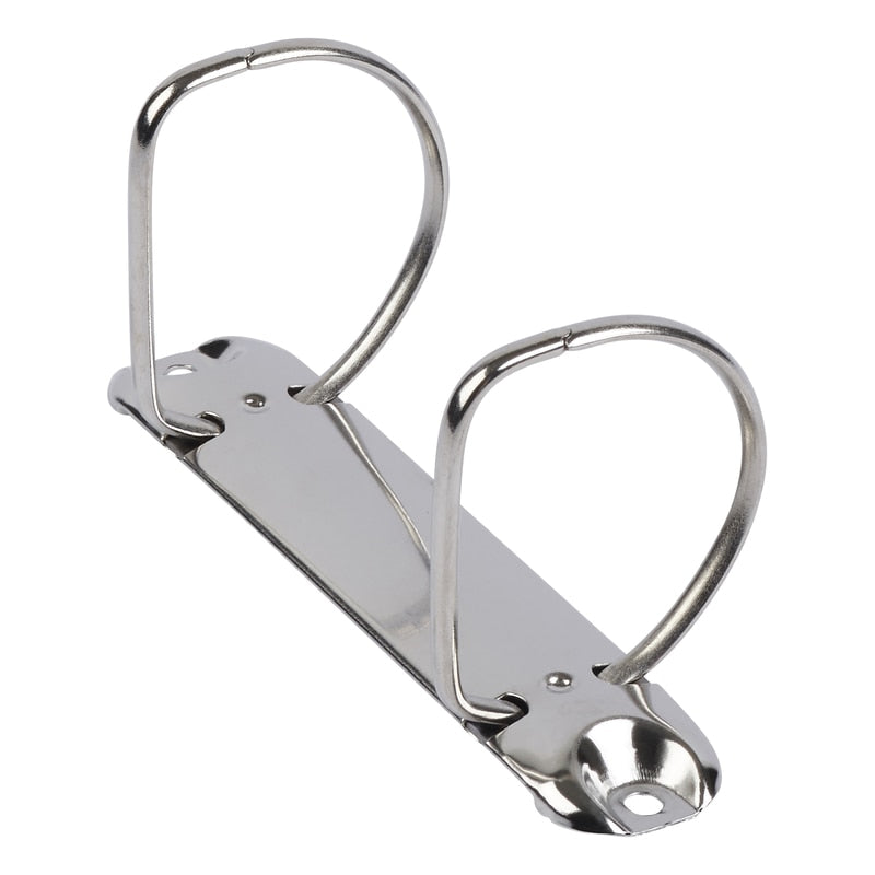 Pack de 10 piezas de mecanismos metálicos con 2 argollas en forma 'D' de 1.5 pulgadas. Largo de 13 cm, acabado níquel, capacidad para 370 hojas. Ideal para agendas, organizadores y encuadernación profesional.