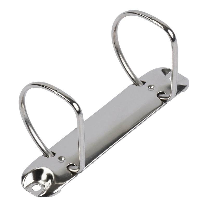 Pack de 10 piezas de mecanismos metálicos con 2 argollas en forma 'D' de 1.5 pulgadas. Largo de 13 cm, acabado níquel, capacidad para 370 hojas. Ideal para agendas, organizadores y encuadernación profesional.