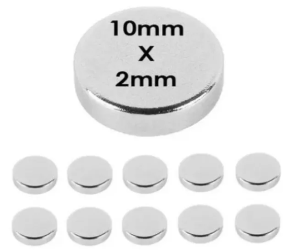 Broche magnético circular plano extra fuerte de 10 mm de diámetro y 2 mm de espesor, poder magnético de 750 GAUSS, paquete de 10 piezas.