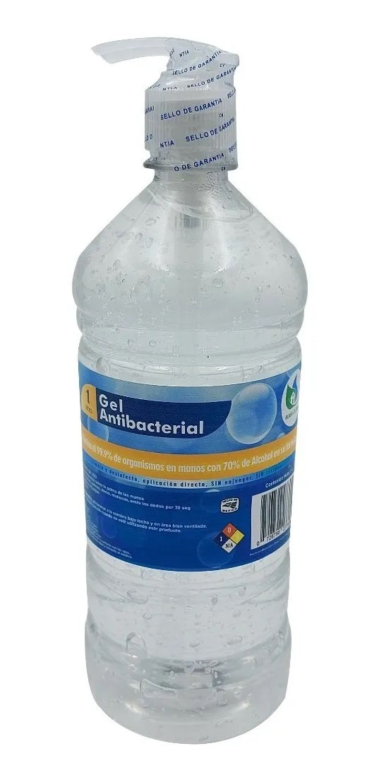 Solución desinfectante para manos de 1 litro, con dosificador y sin perfume ni colorantes. Ideal para eliminar bacterias y gérmenes, perfecta para uso en hospitales, restaurantes, escuelas y más.