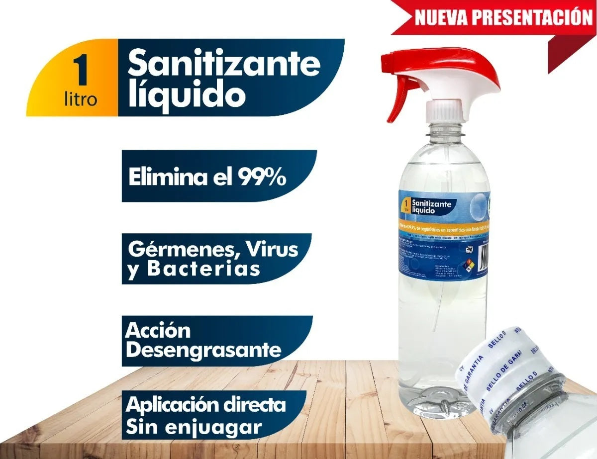 Solución líquida desinfectante y desengrasante de 500 ml con atomizador, elimina bacterias, virus y gérmenes. Ideal para uso en oficinas, hogares, hospitales y más.