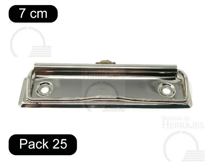 25 piezas de clip sujetador metálico de 7 cm con alambre plano de presión, ojillo retráctil para colgar, terminado niquelado (plata), ideal para carpetas, tableros y menús.