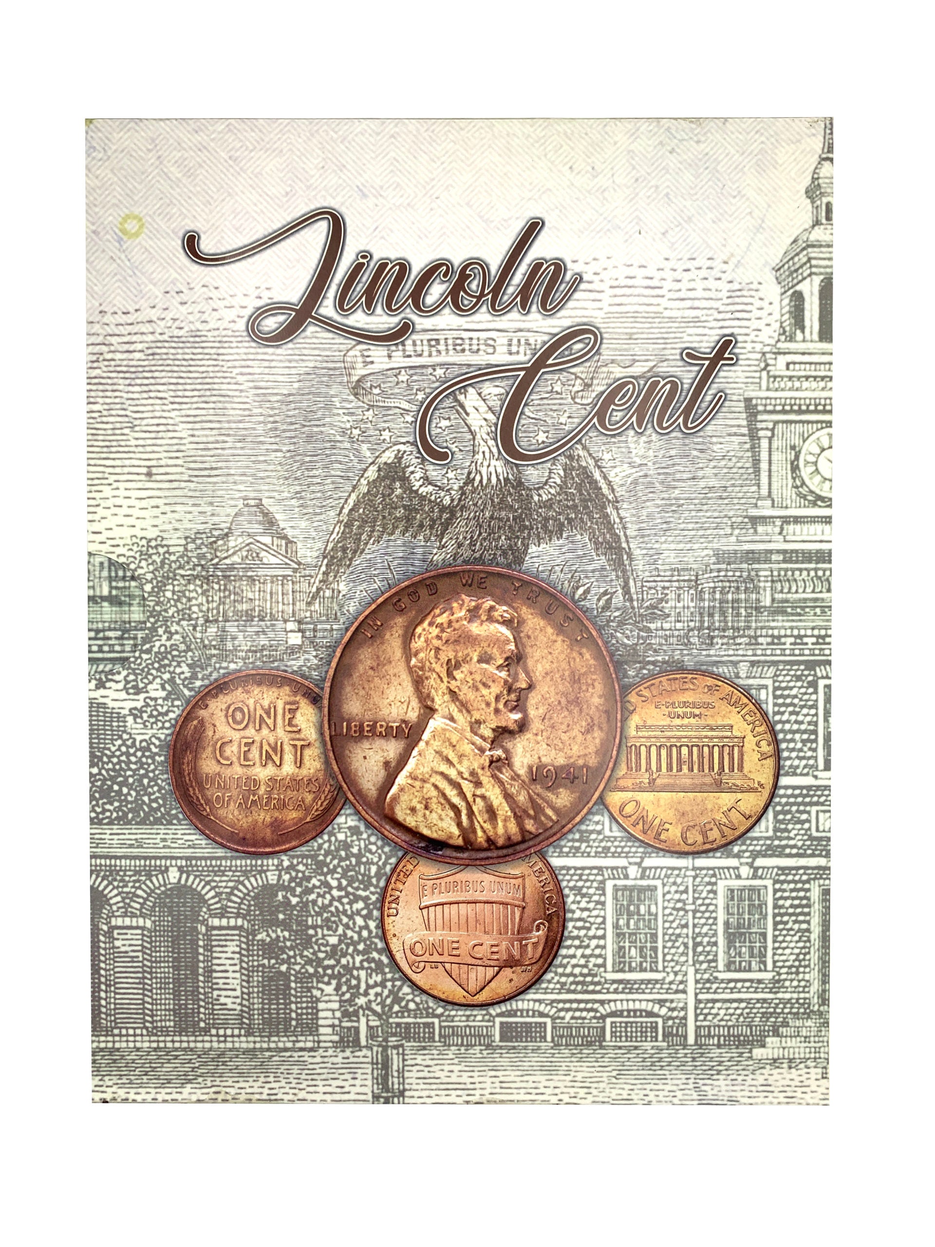 Álbum tríptico para monedas de un centavo de dólar americano, con espacio para 120 monedas desde 1909 hasta 2025, incluyendo versiones conmemorativas de 2009. Hecho de cartón rígido con canto dorado y funda protectora, ideal para coleccionistas.