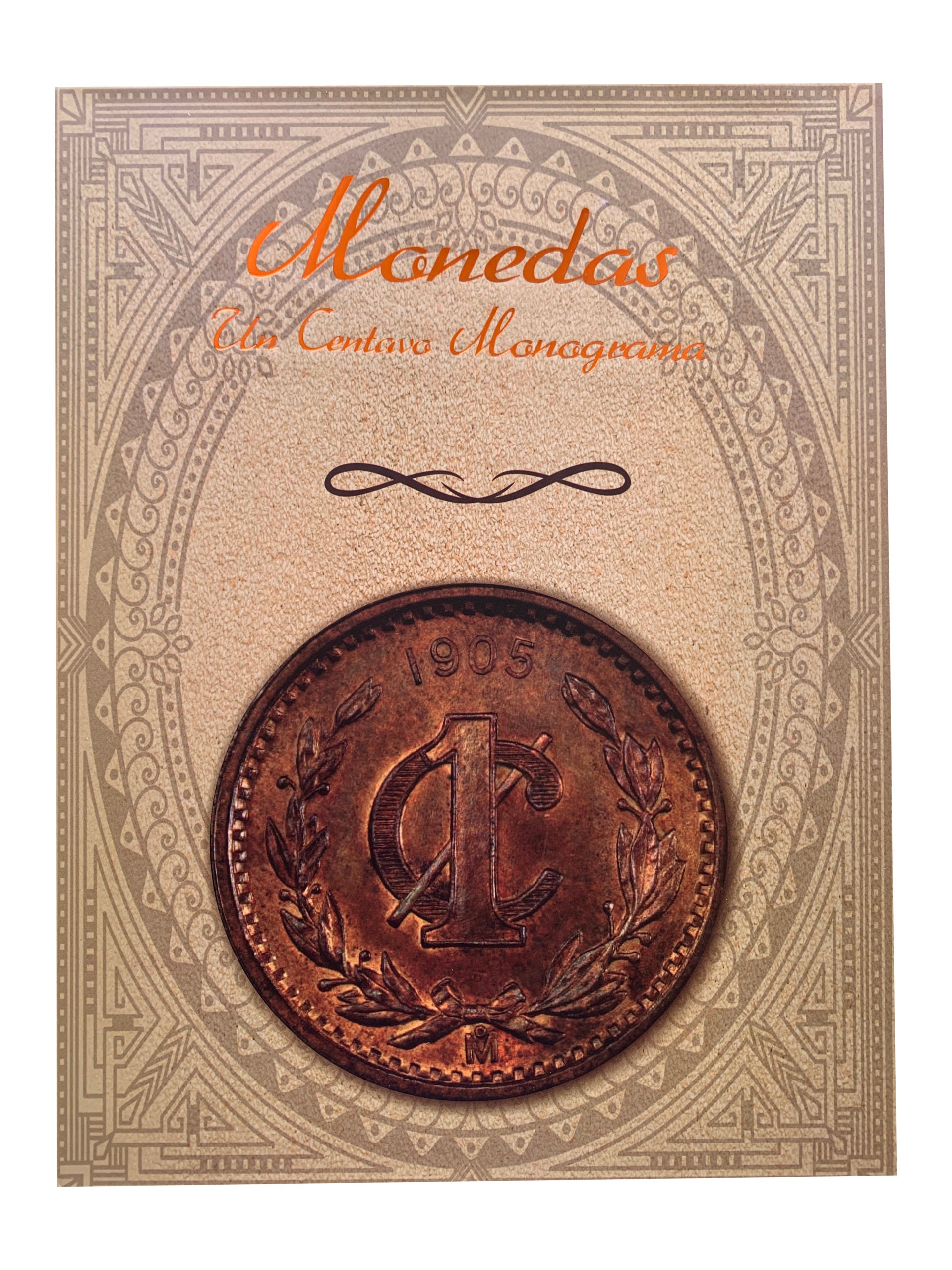 Álbum de colección para monedas de 1 centavo mexicano, con diseño especial para 53 monedas, incluyendo series de República Mexicana y Estados Unidos Mexicanos. Elaborado en pasta dura con letras metalizadas en la portada, ideal para coleccionistas.